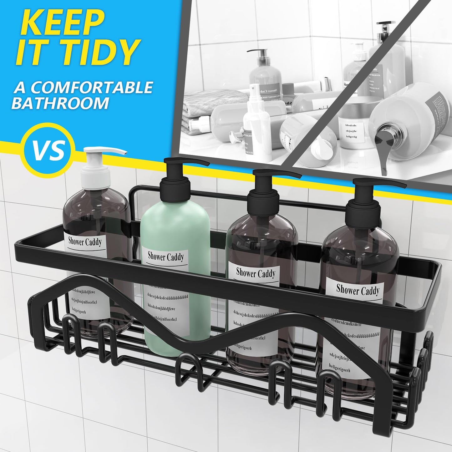 Coraje Adhesive Shower Caddy, 5-Pack Shower Shelves, Large Capacity Load Bearing 40 LBS Shower Organizer, No Drilling Shower Shelf, Rustproof Stainless Steel Bathroom Shower Storage, Black 🍁 All In One Marketplace Canada