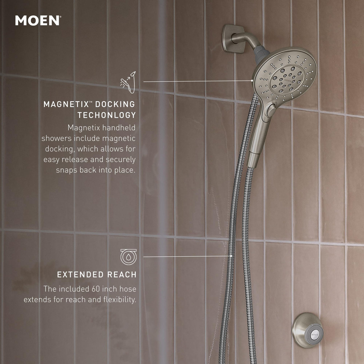 Moen 26112 Magnetix Handheld Shower Head Featuring Magnetic Holder Technology, 6 High Pressure Functions and 60 Inch Long Metal Hose 🍁 All In One Marketplace Canada
