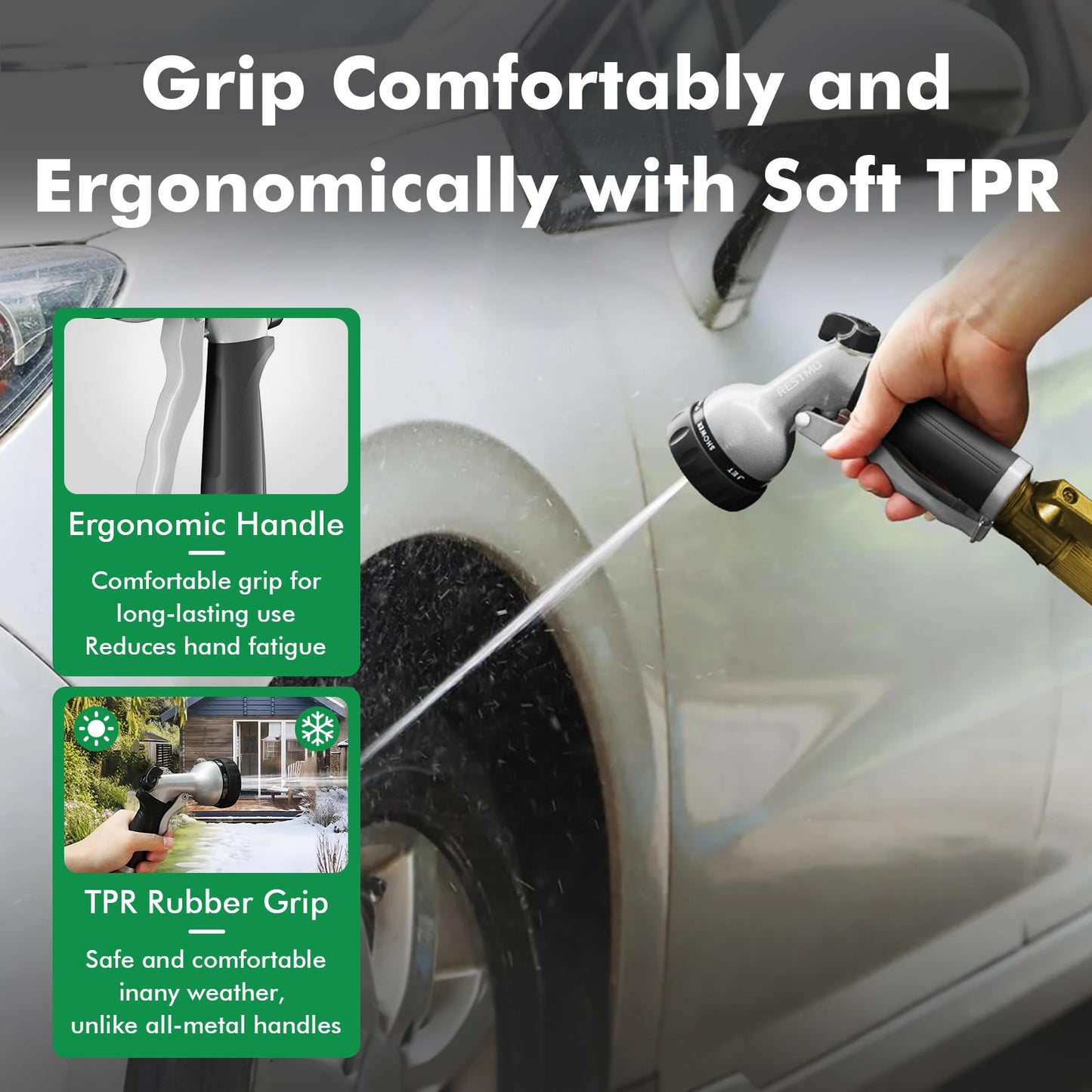 RESTMO Garden Hose Nozzle, Heavy Duty Metal Water Hose Nozzle with 7 Adjustable Spray Patterns, High Pressure Hand Sprayer with Flow Control, Best for Watering Plant & Lawn, Washing Car & Pet, Black 🍁 All In One Marketplace Canada
