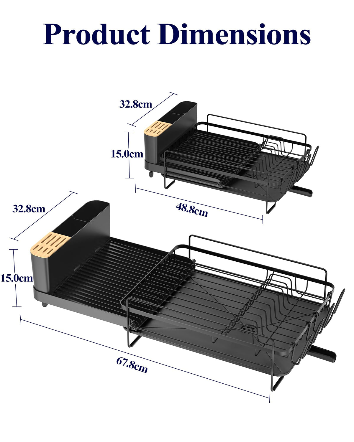 Kitsure Large Dish Drying Rack - Extendable Stainless Steel, Anti-Rust Kitchen Counter Rack with Cutlery & Cup Holders, 67.8 x 32.8 x 15.0cm, Black 🍁 All In One Marketplace Canada