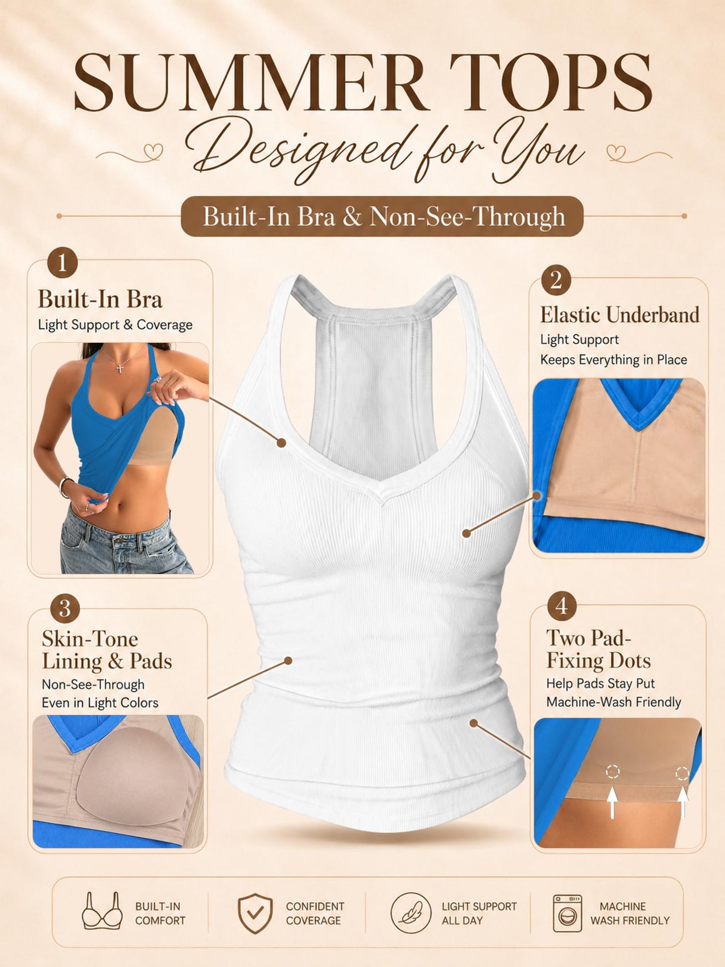 Danysu V Neck Cotton Tank Tops with Built-in Shelf Bra Sleeveless Racerback Fitted Basic Cami Shirts Black L 🍁 All In One Marketplace Canada