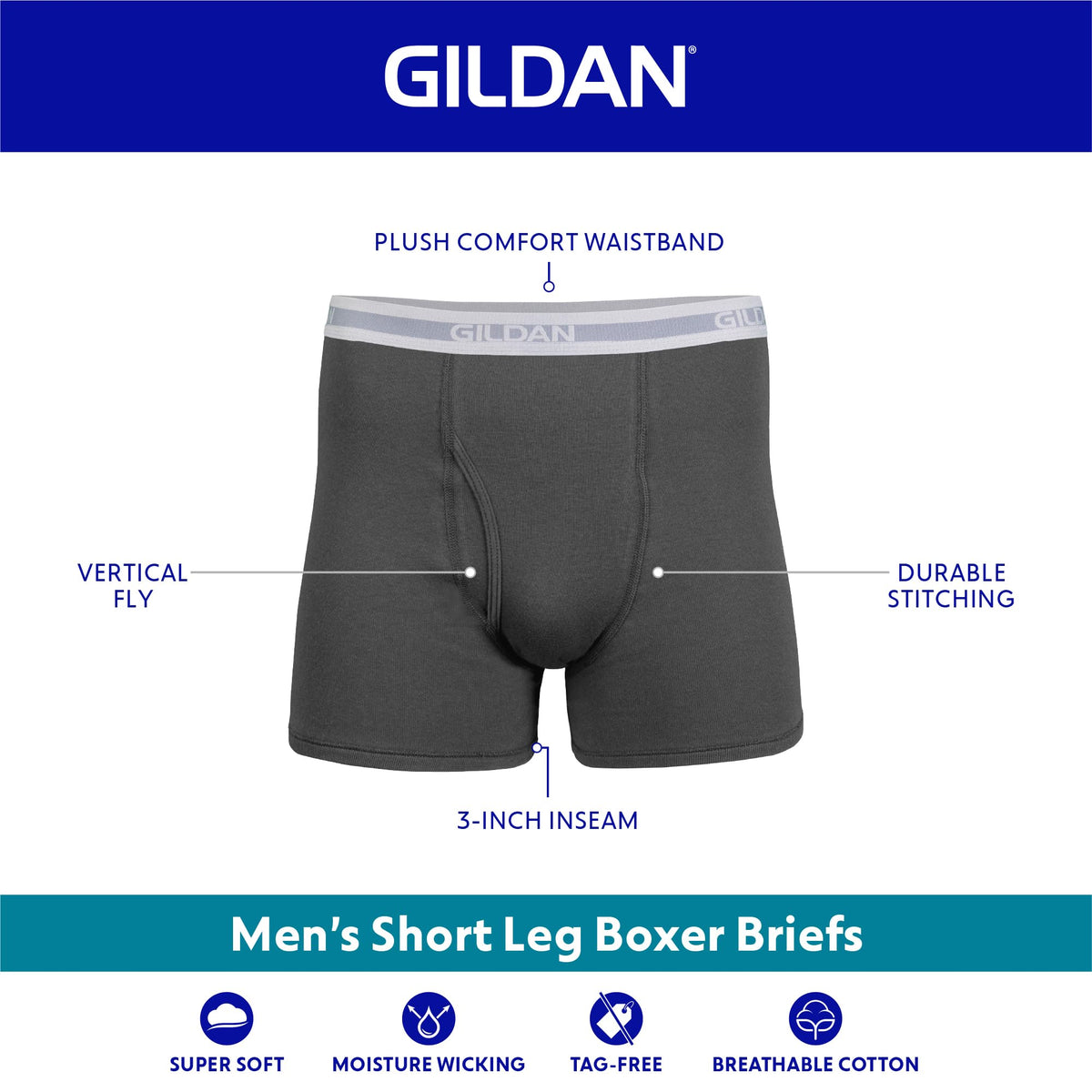 Gildan Men's Short Leg Boxer Briefs 5-Pack, Black/Royal/Charcoal/Stripe, Large (Colors May Vary) 🍁 All In One Marketplace Canada