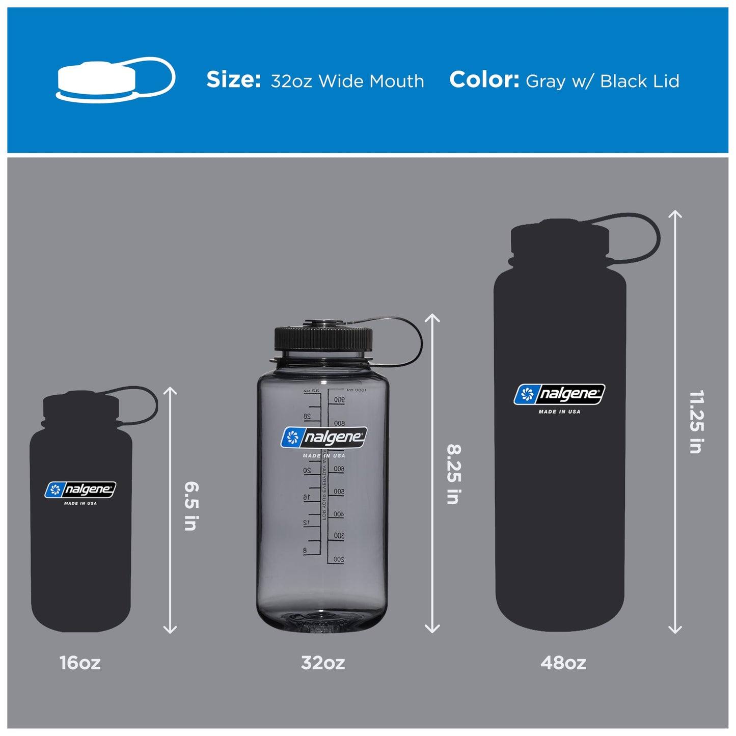 Nalgene 32 oz Wide Mouth Water Bottle, Gray w/ Black 🍁 All In One Marketplace Canada