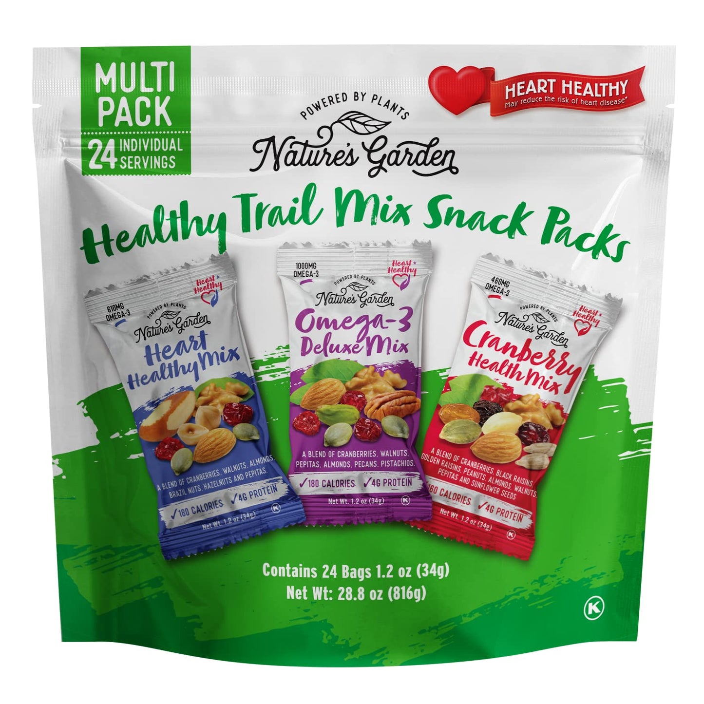 Nature's Garden Healthy Trail Mix Snack Packs – Mixed Nuts, Heart Healthy Nuts, Omega-3 Rich, Cranberries, Pumpkin Seeds, Perfect For The Entire Family – 816g Bag (24 Individual Servings) 🍁 All In One Marketplace Canada