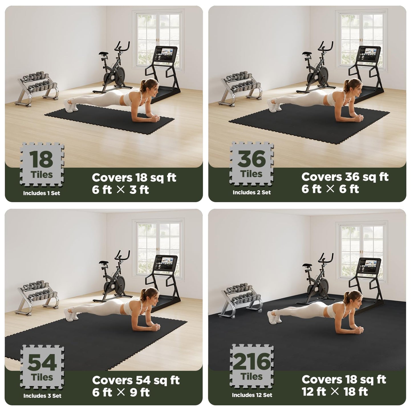AIRHOP 12x12In Thick 18 Tiles Gym Floor Mat, High-Density EVA Foam Puzzle Gym Mat, Interlocking Foam Floor Tiles for Home Gym Exercise Equipment, Play Workout Garage Kitchen Flooring 🍁 All In One Marketplace Canada