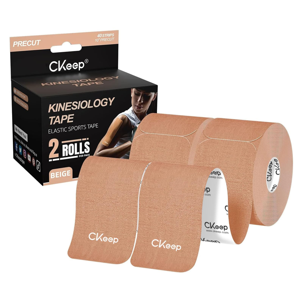 CKeep Kinesiology Tape, Original Cotton Elastic Athletic Tape 2Rolls, Beige 🍁 All In One Marketplace Canada
