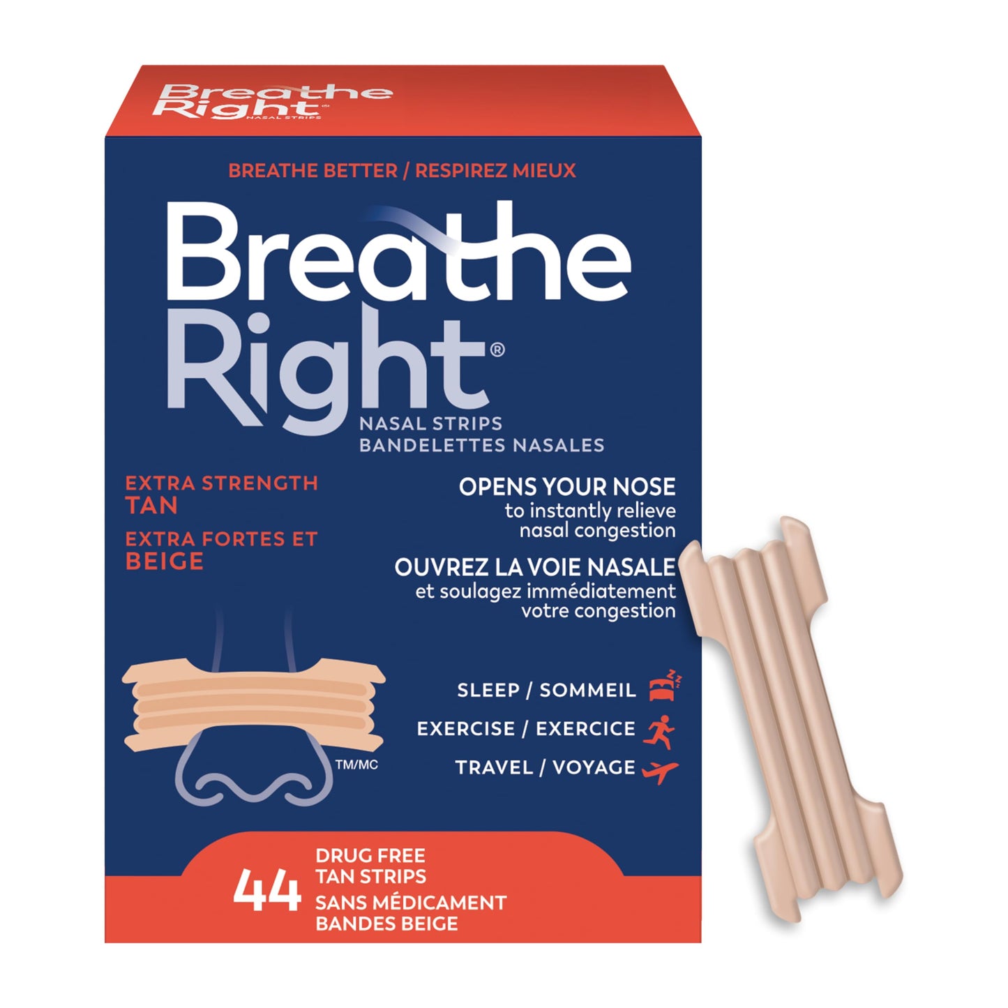 Breathe Right Nasal Strips, Extra Strength, Tan, Drug-Free Snoring Solution & Nasal Congestion Relief Caused by Colds & Allergies, Nightly Sleep, 44 Count 🍁 All In One Marketplace Canada