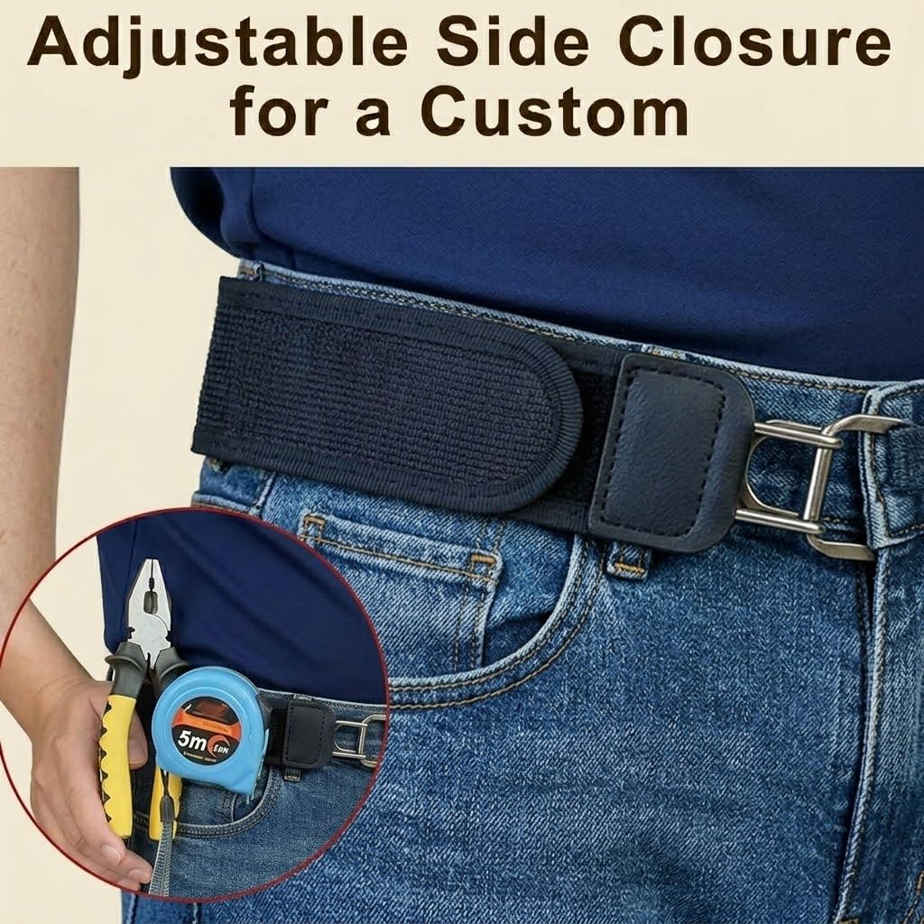 4PCS Buckleless Belt for Men Women, Tactical Metal Hook Elastic Belt, Adjustable No Buckle Side Belt for Pants, Comfortable Stretch Waist Belt for Work Travel Everyday Wear 🍁 All In One Marketplace Canada