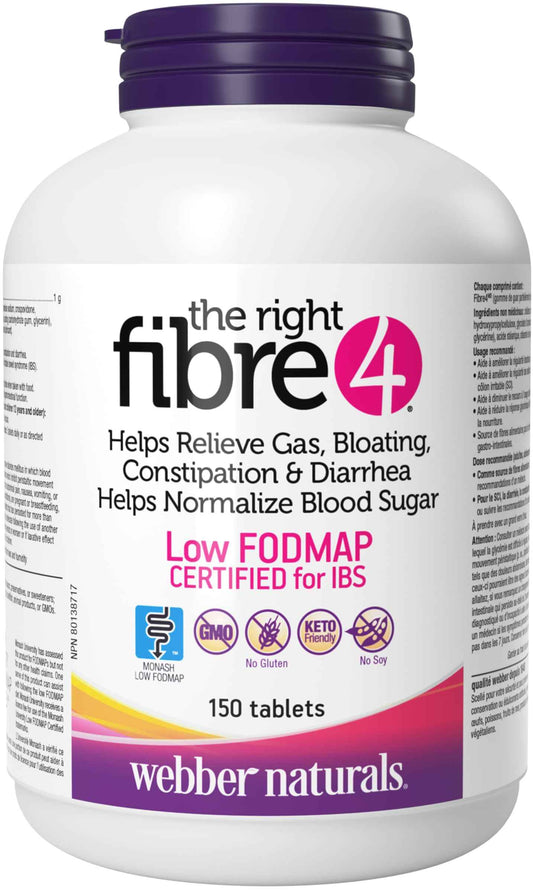 Webber Naturals The Right Fibre4 IBS Intestinal Discomfort Tablets, 150 Tablets, Fibre Supplement for Digestive Health, Low-FODMAP, Vegan 🍁 All In One Marketplace Canada