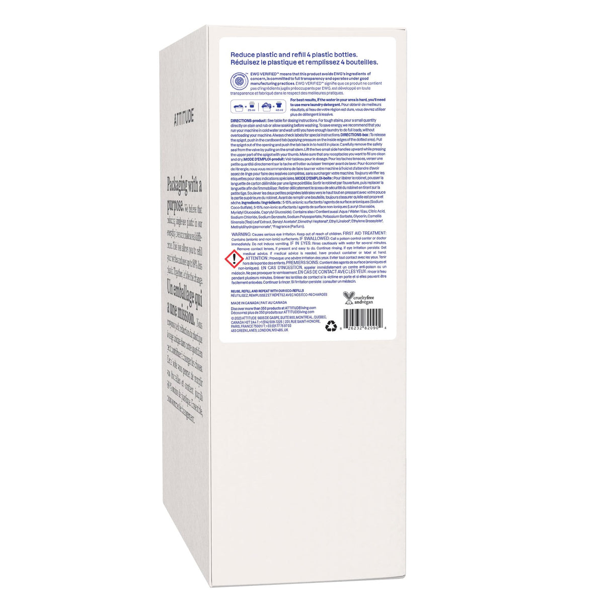 ATTITUDE Liquid Laundry Detergent Refill, EWG Verified, HE Compatible, Plant-Based & Vegan, Natural Laundry Soap, Made in Canada, Wildflowers Scent, 160 Loads, 4 Liters 🍁 All In One Marketplace Canada