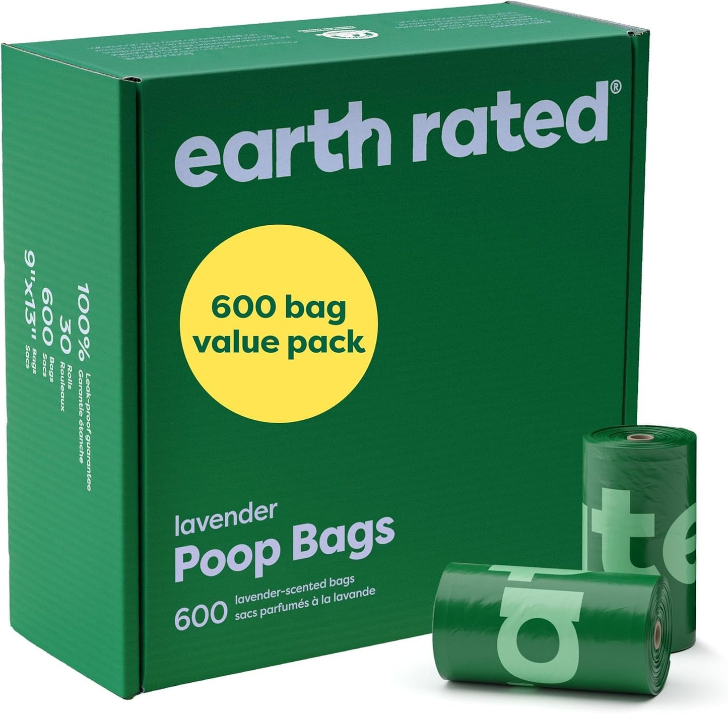 Earth Rated (A Canadian Company), Dog Poop Bags Value Pack, Leak-Proof and Extra-Thick Pet Waste Bag for Big and Small Dogs, Refill Rolls, Lavender Scented, 600 Count 🍁 All In One Marketplace Canada