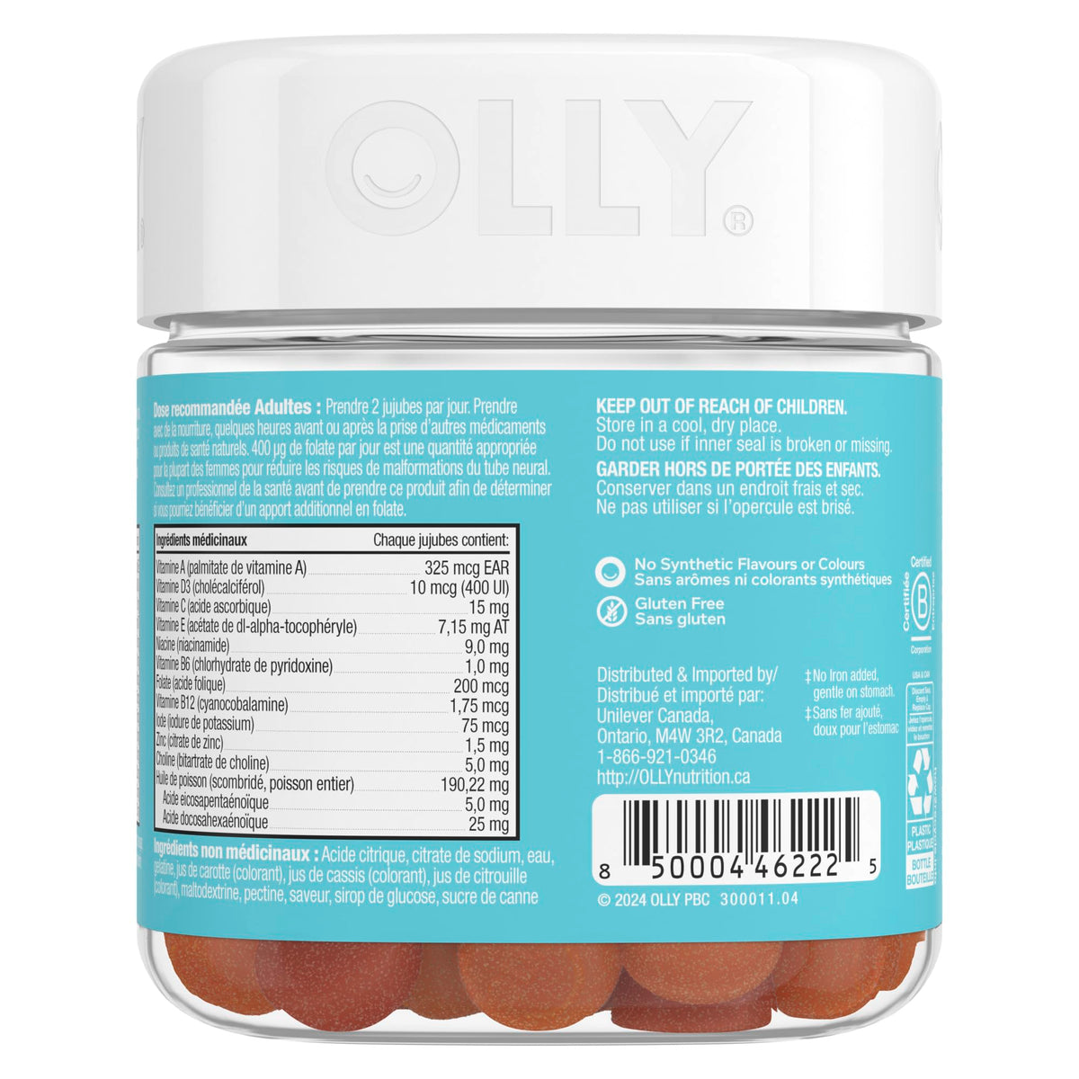 OLLY Prenatal Gummy Supplement Sweet Citrus Multivitamin to help support Mommy & Baby, with no artificial flavours and colours, 30 day supply (60 gummies) 🍁 All In One Marketplace Canada