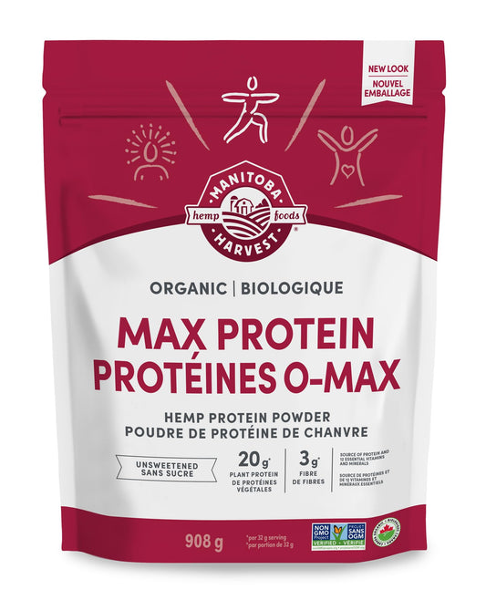 Manitoba Harvest Hemp Yeah! Organic Max Protein Protein Powder, Unsweetened, 908g; with 20g protein and 4.5g Omegas 3&6 per Serving, Preservative Free, Non-GMO 🍁 All In One Marketplace Canada