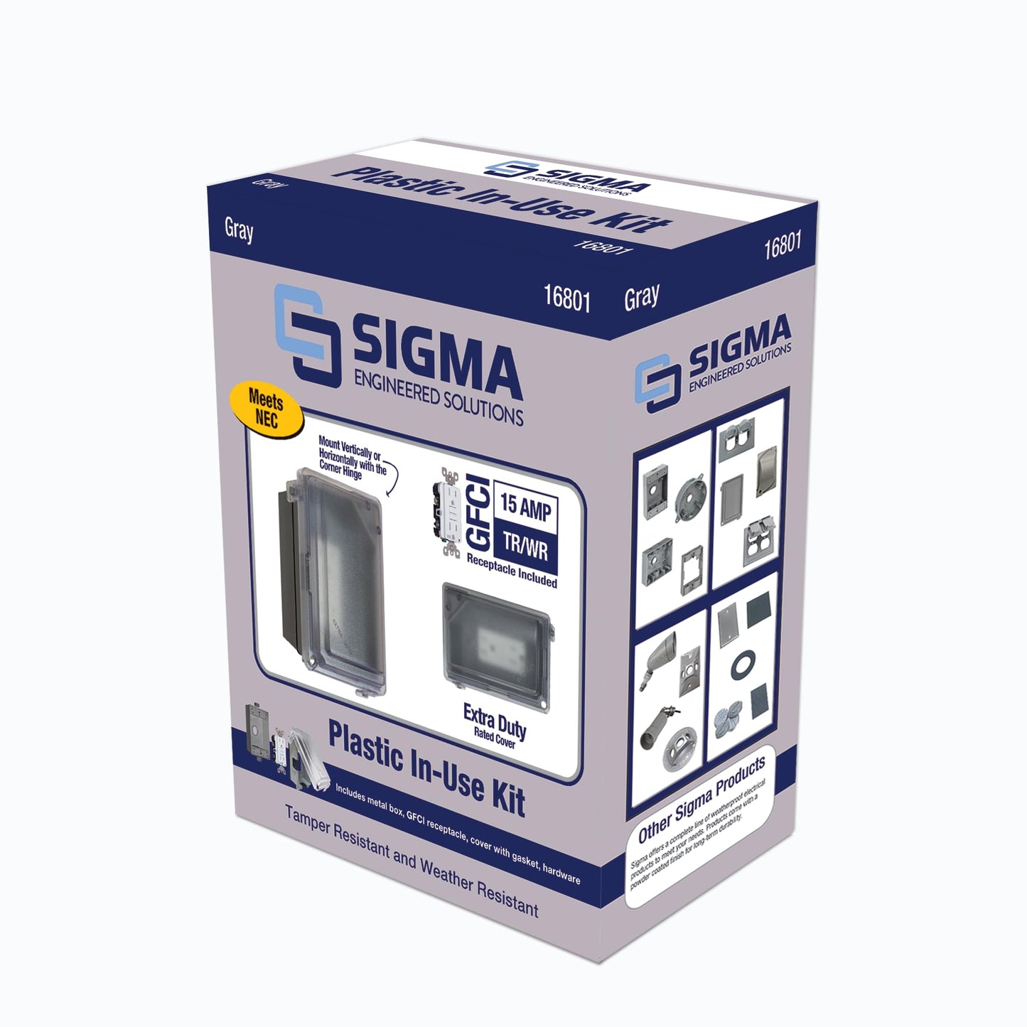 Sigma Engineered Solutions 16801 Non-Metallic Weatherproof Outdoor Electrical Outlet Kit w/Extra Duty Cover, Box and 15 Amp GFCI Receptacle, in-USE, Clear/Gray, 1 Gang, Lockable with Patented Hinge 🍁 All In One Marketplace Canada