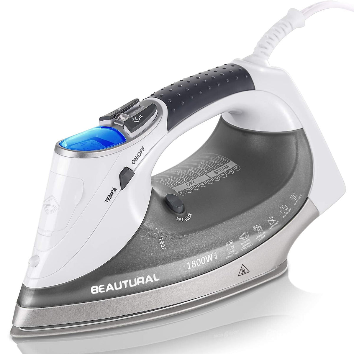 BEAUTURAL 1800-Watt Steam Iron with Digital LCD Screen, Double-Layer and Ceramic Coated Soleplate, 3-Way Auto-Off, 9 Preset Temperature and Steam Settings for Variable Fabric 🍁 All In One Marketplace Canada