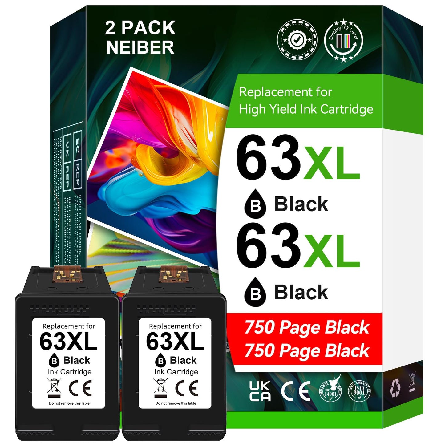 63XL Ink Cartridge Black for HP 63 Ink Cartridges for HP63 for HP63XL Black, Compatible for HP Envy 4520 4522 Officejet 3830 5255 3833 4650 DeskJet 3630 3632 1112 Printer 🍁 All In One Marketplace Canada