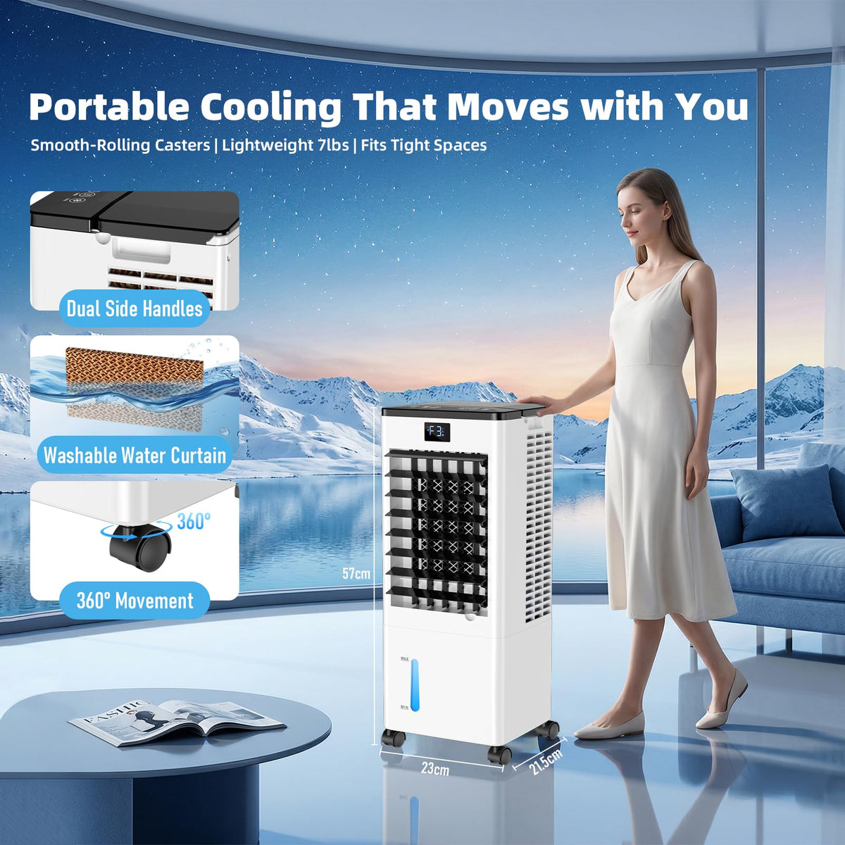 Portable Air Conditioners, Evaporative Air Cooler with Remote & LED Display, 120° Oscillation, 12H Timer, 3 Speeds & 4 Modes, 60W Energy-Efficient, Windowless Swamp Cooler for Bedroom Office Garage 🍁 All In One Marketplace Canada
