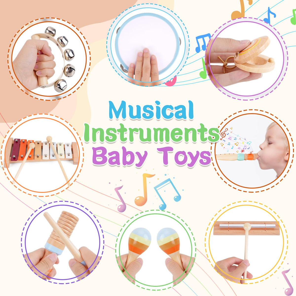 Wooden Musical Instruments for Toddlers 1-3 - Montessori Educational Toys for 1 2 3 Year Old Baby Kids, with Xylophone, One 1st 2st Christmas Birthday Gifts for Girls Boys 🍁 All In One Marketplace Canada
