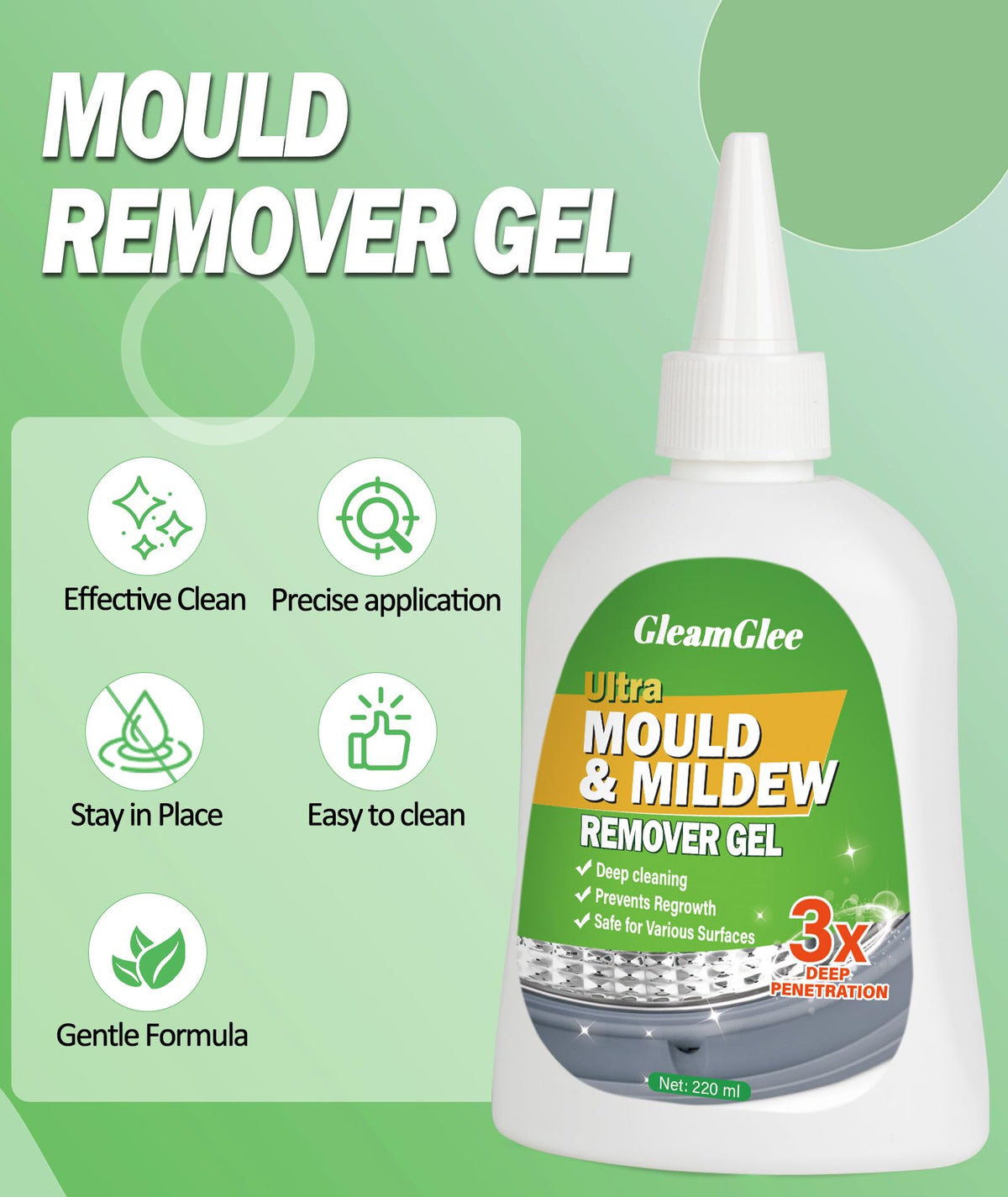 Mould Remover Gel, Powerful Mould Mildew Remover for Washing Machine, Top Load, Front Load, Tub Seal, Grout, Bathroom, Shower, Tiles, Refrigerator Strips, Kitchen Cleaner - 8 fl.oz 🍁 All In One Marketplace Canada