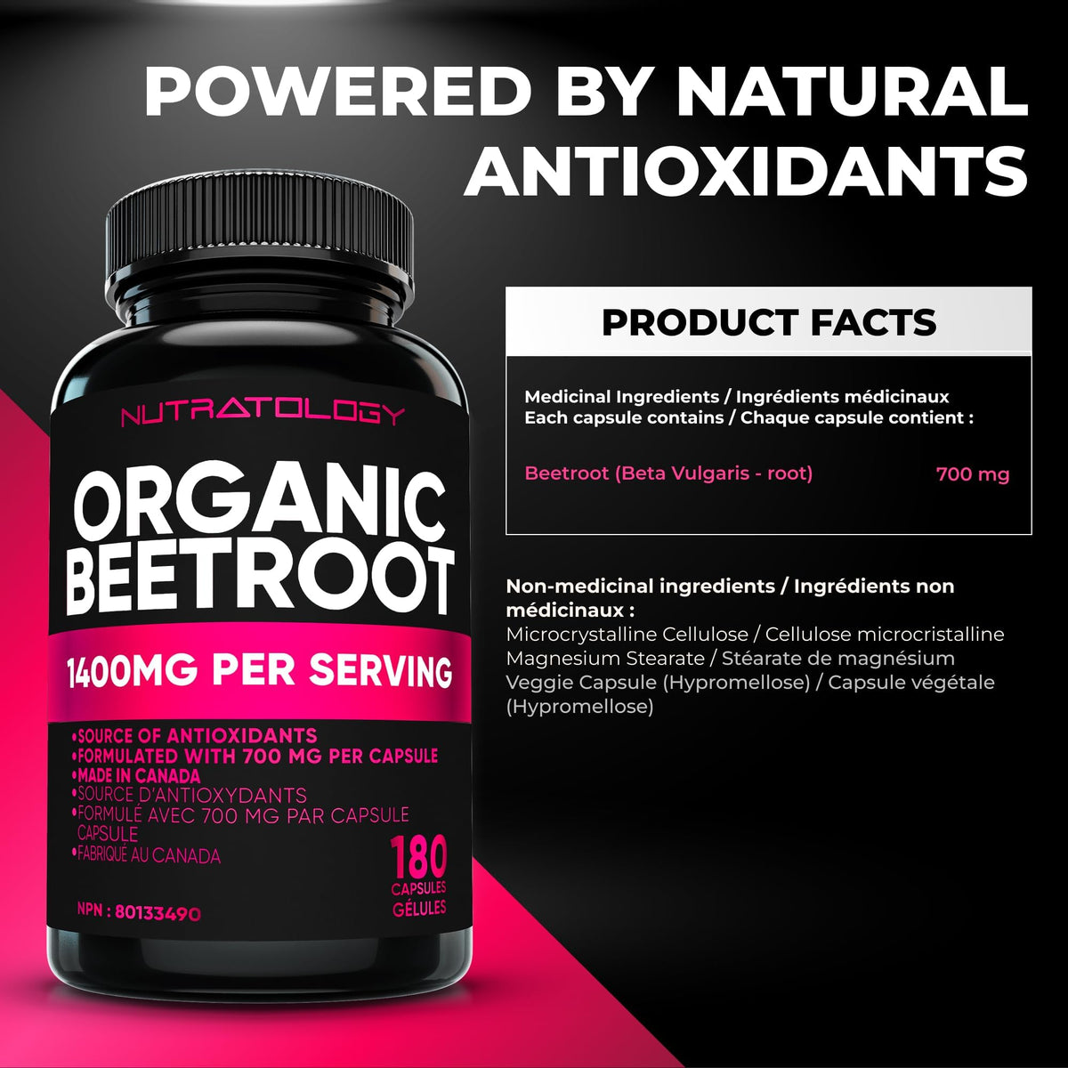 Nutratology® Organic Beetroot Capsules | 1400mg per Daily Serving | 180 Capsules | Canadian Made | Source of Antioxidants | Organic Beet Root Powder 🍁 All In One Marketplace Canada