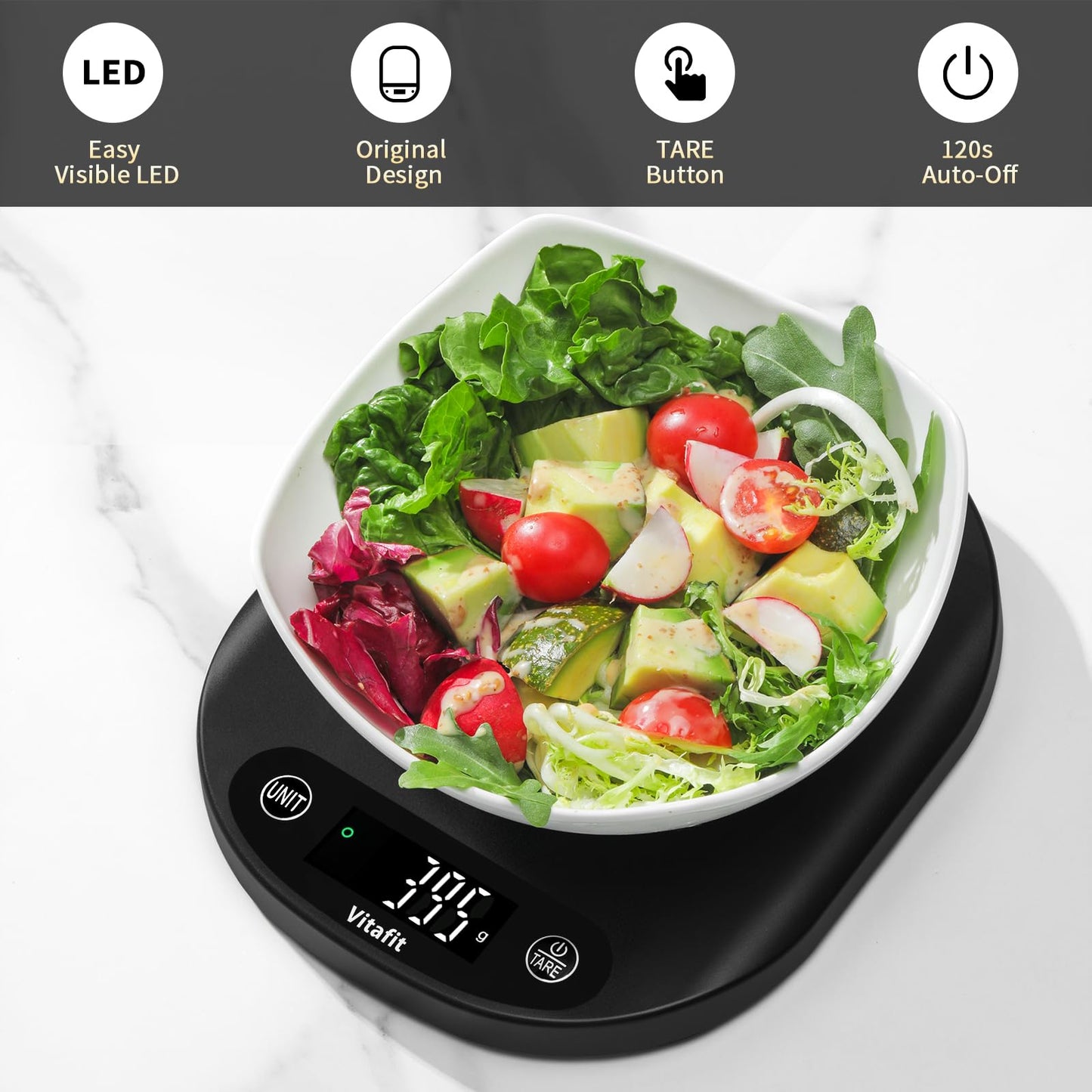 Vitafit 33lb Food Scale, High Accuracy 0.1oz by Our Professional Scale Factory Since 2001, Food Scale Digital Kitchen for Cooking Baking Coffee, LED Display, 3xAAA Battery, Black 🍁 All In One Marketplace Canada
