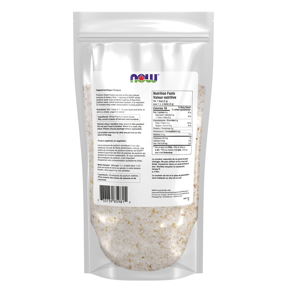 NOW Supplements, Whole Psyllium Husks, Non-GMO Project Verified, Soluble Fibre, 454g 🍁 All In One Marketplace Canada