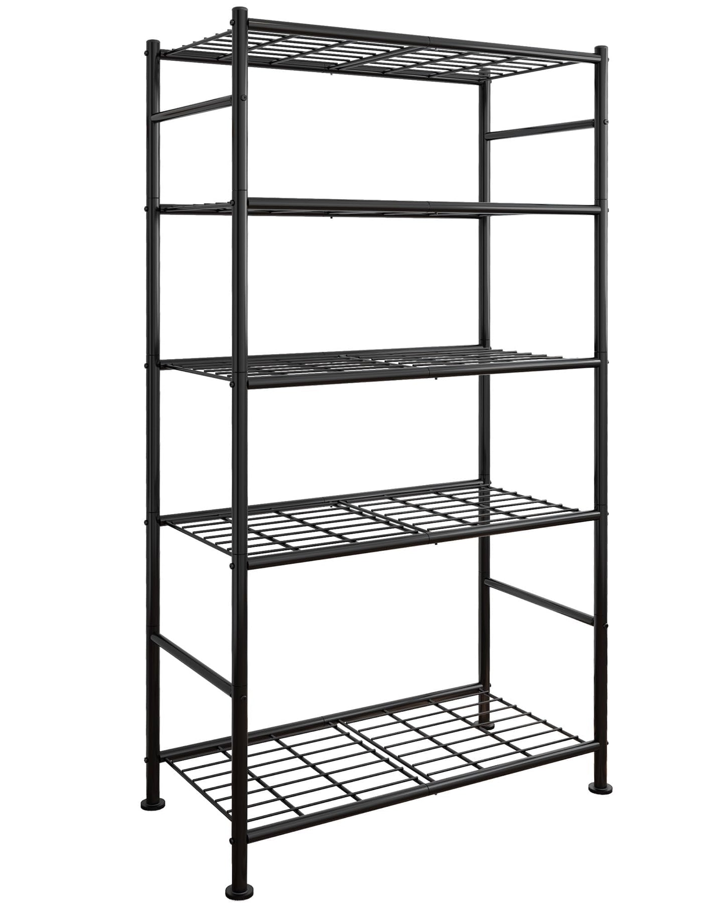 Sakugi 5 Tier Shelf - Heavy Duty Metal Storage Shelves with Adjustable Leveling Feet, Large Capacity Shelving Unit with Multiple Hooks for Kitchen, Pantry, Office (84 x 32 x 183 cm, Black) 🍁 All In One Marketplace Canada