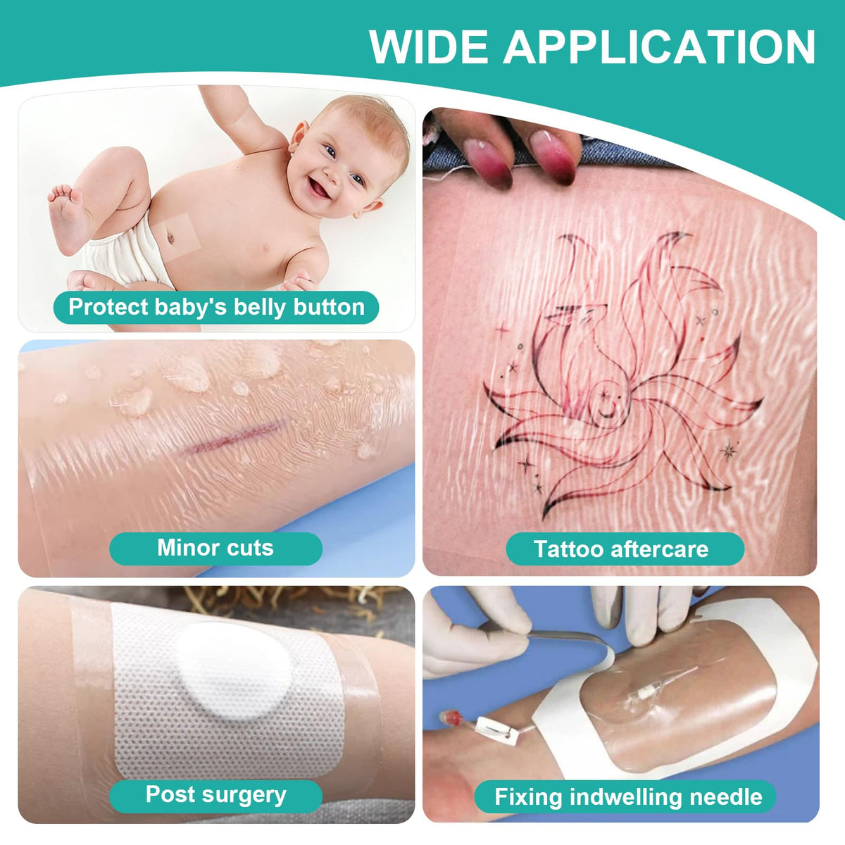 Transparent Film Dressing, 4" x 4.75" (30 Pack), Waterproof Clear Adhesive Bandages for Wound Care, IV Shield & Tattoo Aftercare 🍁 All In One Marketplace Canada