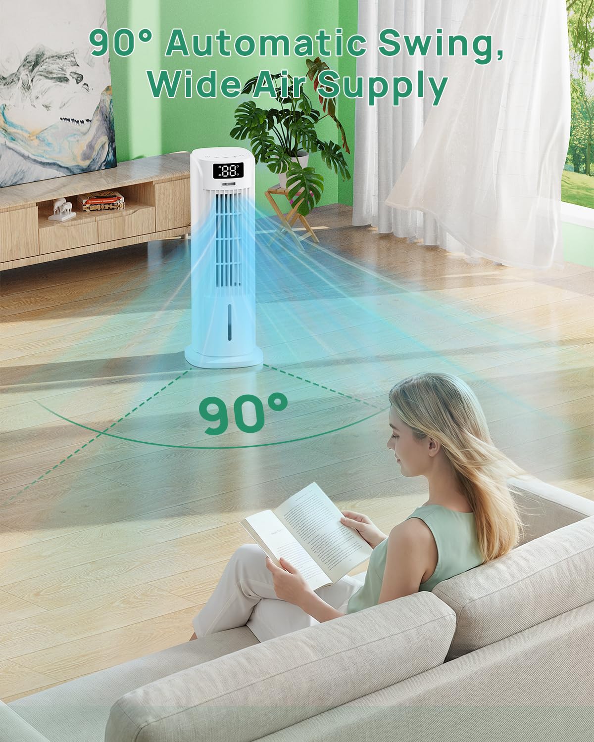 Portable Air Conditioner, 800ML Water Tank, 6 Speeds & 2 Cool Mist, 3 IN 1 Air Cooler, 90° Auto Oscillation, 12H Timer, 5M Remote Control, Quiet Cooling Tower Fan Air Conditioner for Room Office 🍁 All In One Marketplace Canada