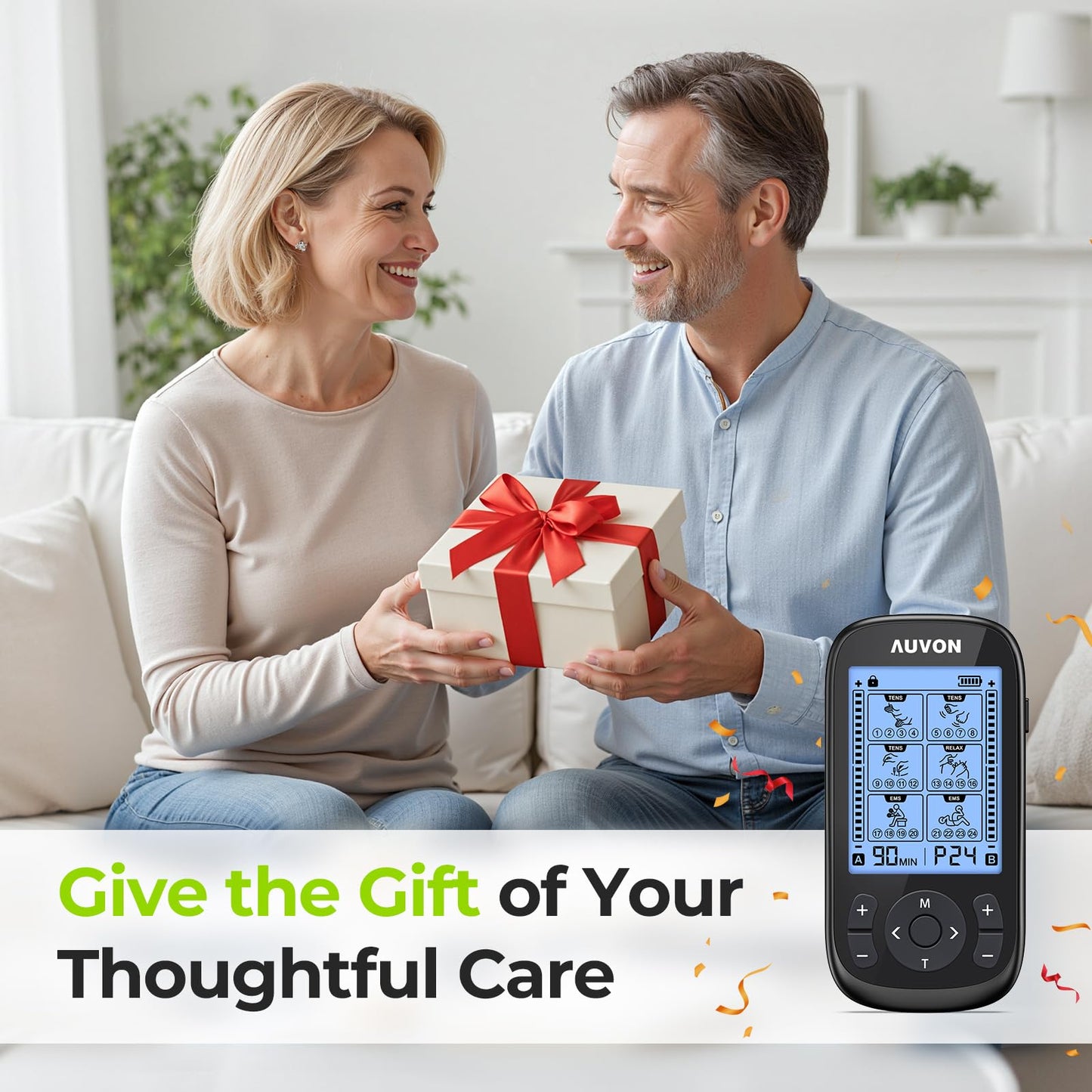 AUVON 3-in-1 TENS Machine, TENS EMS Muscle Stimulator with 40 Intensities for Gradual Shoulder, Sciatica, Back Pain Relief, 24 Modes Rechargeable TENS Unit Massager with 12 TENS Pads 🍁 All In One Marketplace Canada