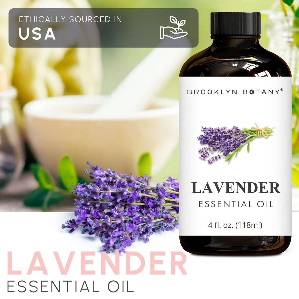 Brooklyn Botany Lavender Essential Oil - Huge 118 ml - with Glass Dropper - for Aromatherapy and Diffuser 🍁 All In One Marketplace Canada