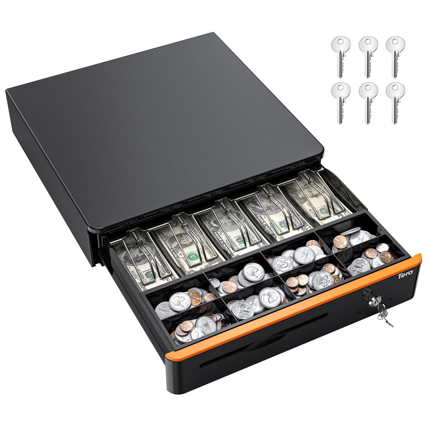 Tera 16" Auto Open Cash Register Drawer Insert Tray 5 Bill 8 Coin for Point of Sale (POS) System with Removable Cash Tray Media Slot 24V RJ12 Key-Lock (Round Corner) for Small Businesses Retail 405R 🍁 All In One Marketplace Canada