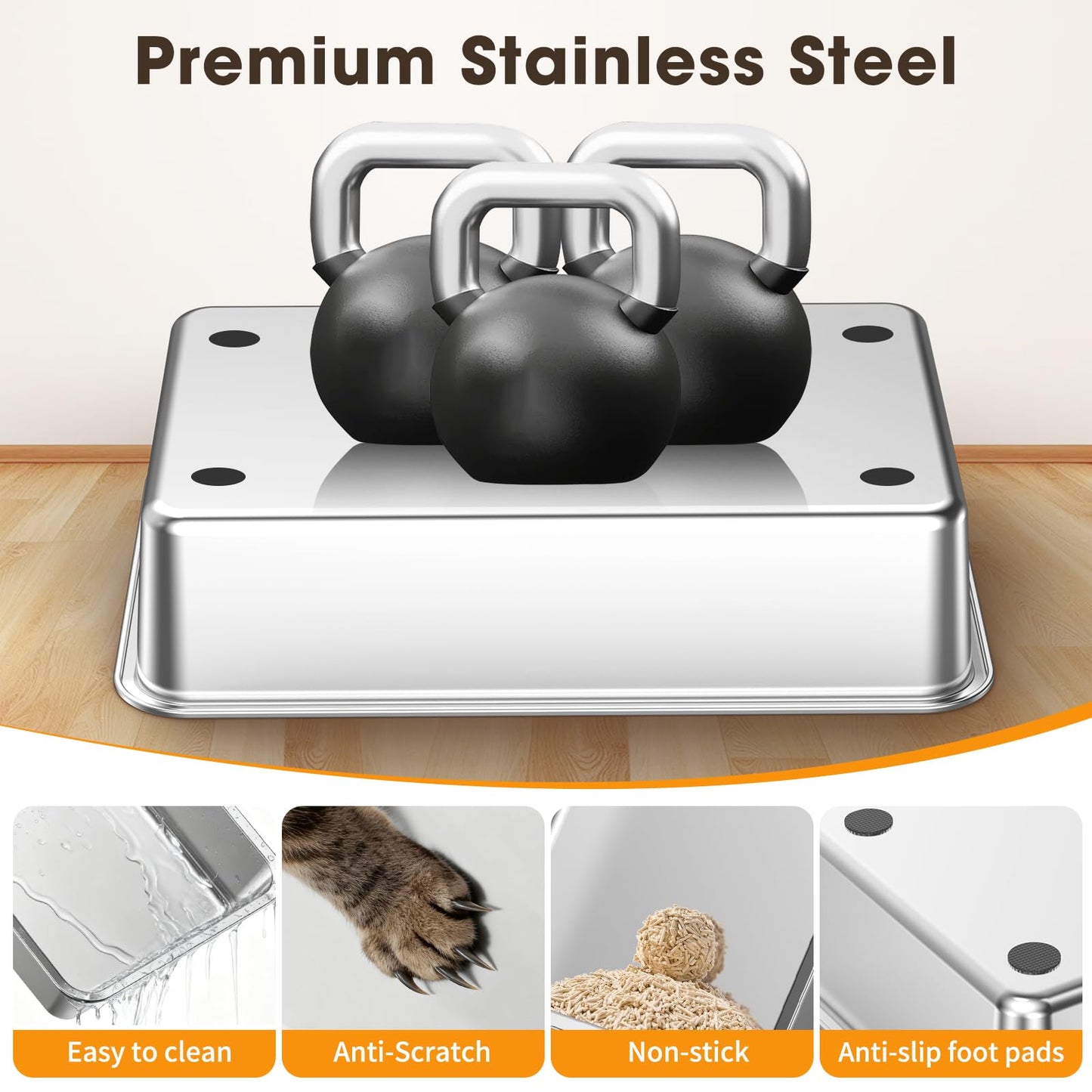 XL Stainless Steel Cat Litter Box with High Sides Lid, Large Litter Box for Big&Multiple Cats, Metal Kitty Litter Boxes with Anti-Leakage Enclosure,Non-Stick,Scoop Included 🍁 All In One Marketplace Canada