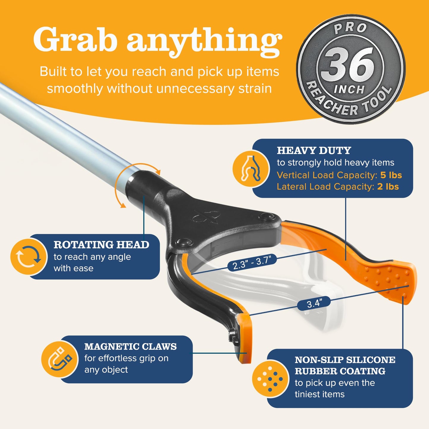 EZPIK® PRO 36" Long Reach Grabber Tool for Elderly - 90 cm Folding Magnetic Pick Up Stick - Grabber Stick for Disabled with Rotating Head 🍁 All In One Marketplace Canada