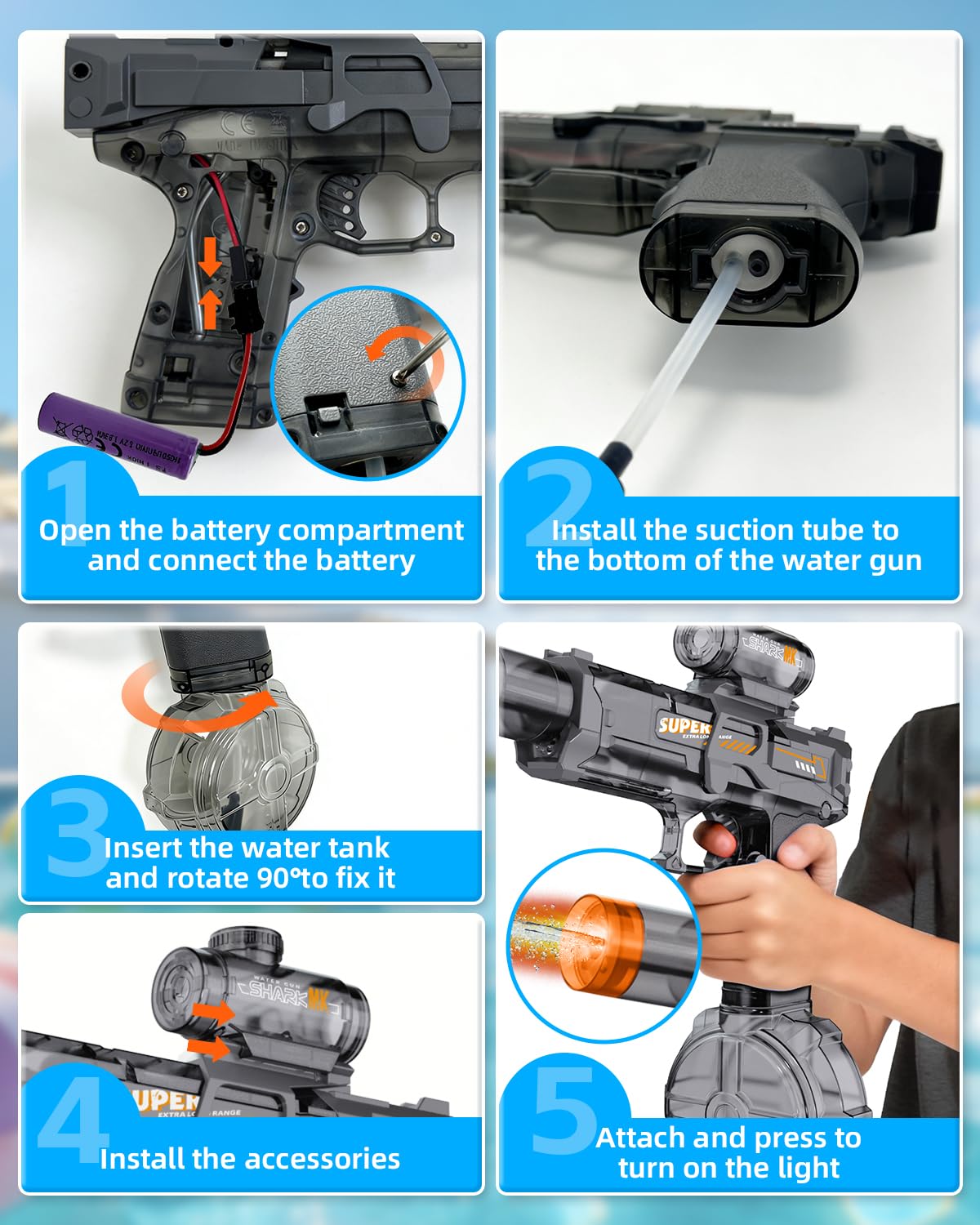 2PCS Electric Water Gun for Kids Adults,Auto Squirt Gun with Flashing Muzzle,26FT Range,Leak-Proof Rechargeable Water Blaster for Summer Pool Beach Water Fights 🍁 All In One Marketplace Canada
