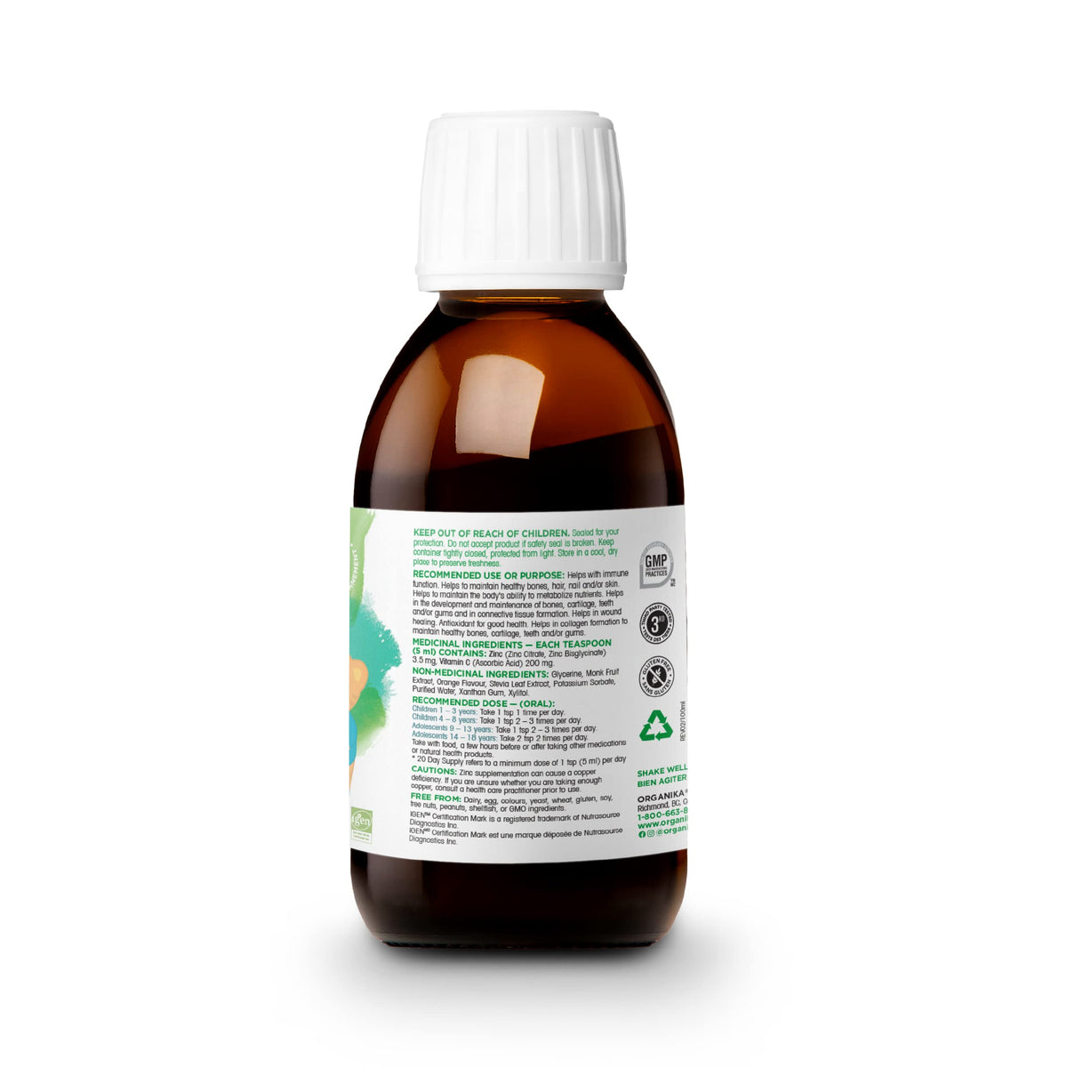 Organika Canadian-Made Kids Liquid Zinc with Vitamin C- Sweet Orange Flavour- Immune Function Support 100ml 🍁 All In One Marketplace Canada