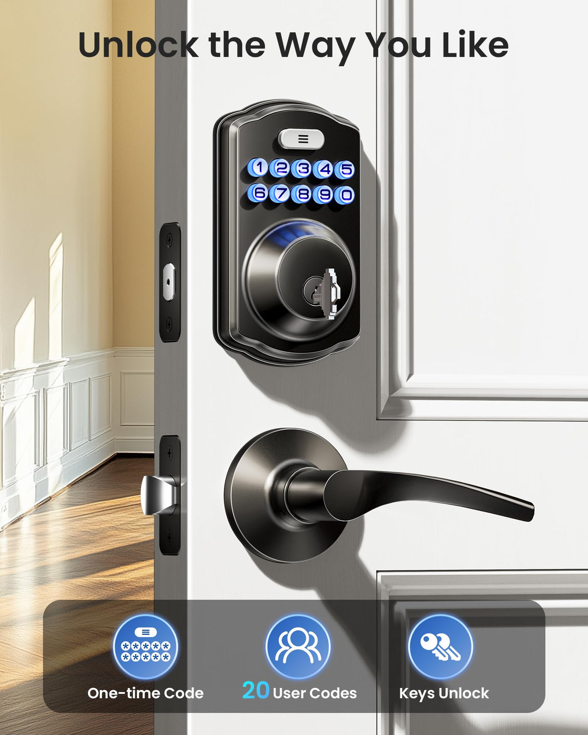 Veise KS01B Keypad Door Lock with 2 Lever Handles Set, Matte Black 🍁 All In One Marketplace Canada