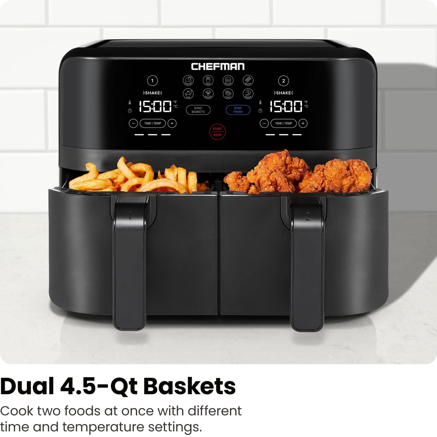 Chefman TurboFry 9-Qt. Dual-Basket Air Fryer with Sync Finish, One-Touch Digital Control, & Shake Reminder for Quick, Healthy, Family-Sized Meals, Black 🍁 All In One Marketplace Canada