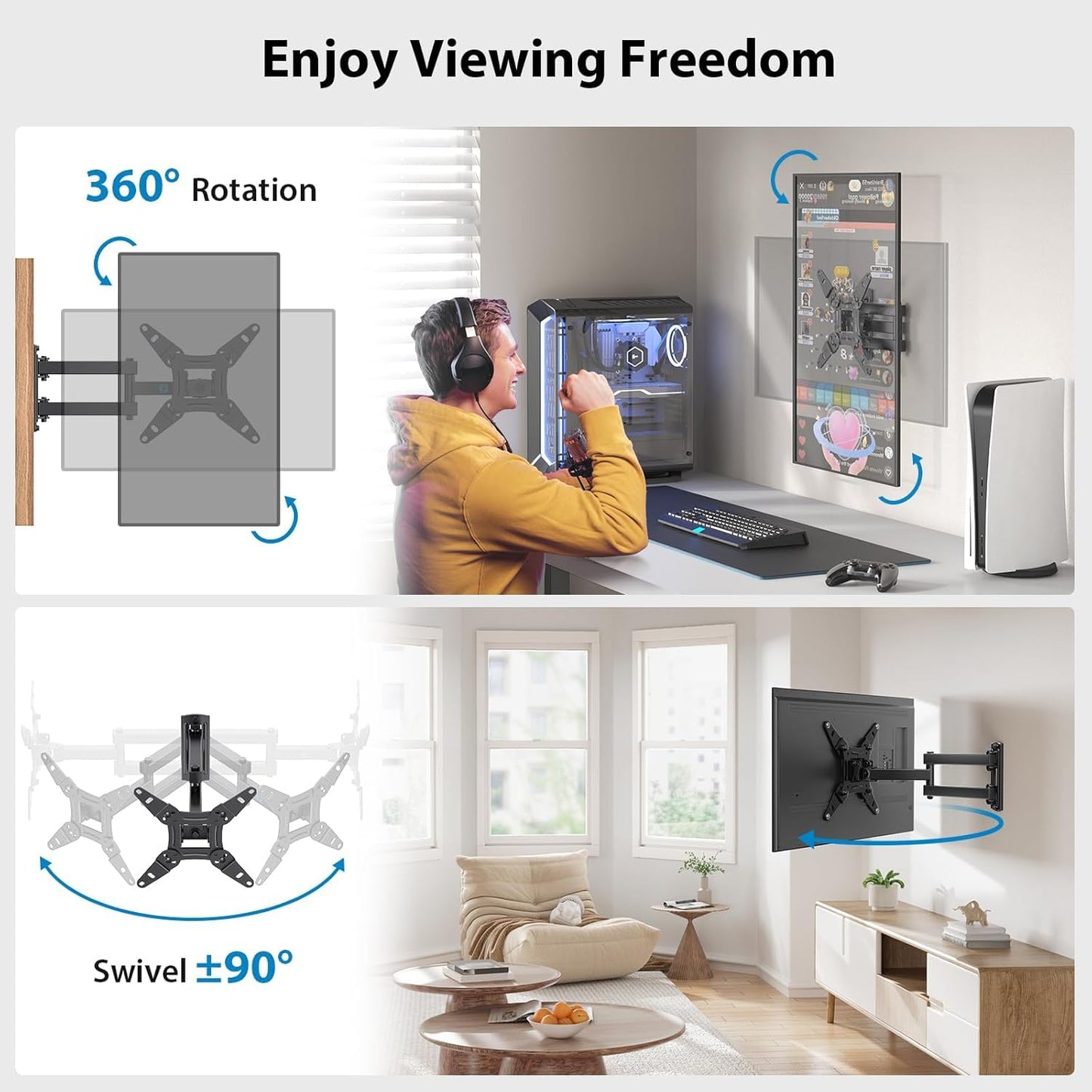 Pipishell Full Motion TV Wall Mount for 13-43 Inch LED LCD Flat Curved Screen TVs & Monitors, Max VESA 200x200mm up to 44lbs, Swivel TV Mount Wall Bracket with Rotation Swivel Tilt Extension, PISF1 🍁 All In One Marketplace Canada