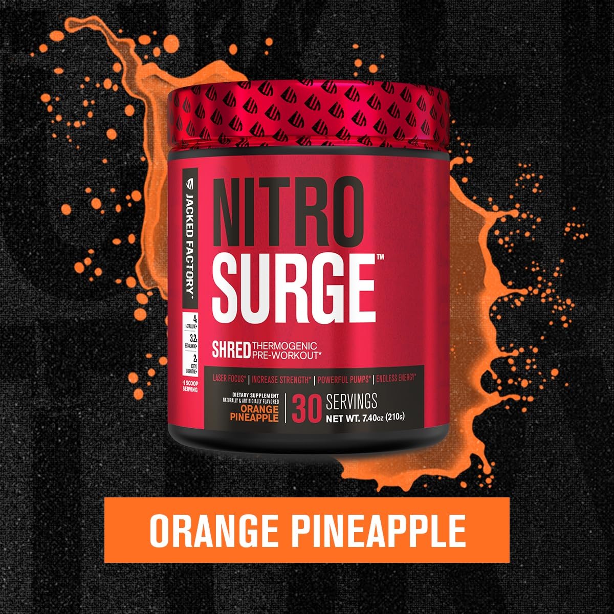 NITROSURGE Shred Thermogenic Pre Workout Supplement - Energy Booster, Instant Strength Gains, Sharp Focus, Powerful Pumps - Nitric Oxide Booster & PreWorkout Powder - 30Sv, Orange Pineapple 🍁 All In One Marketplace Canada