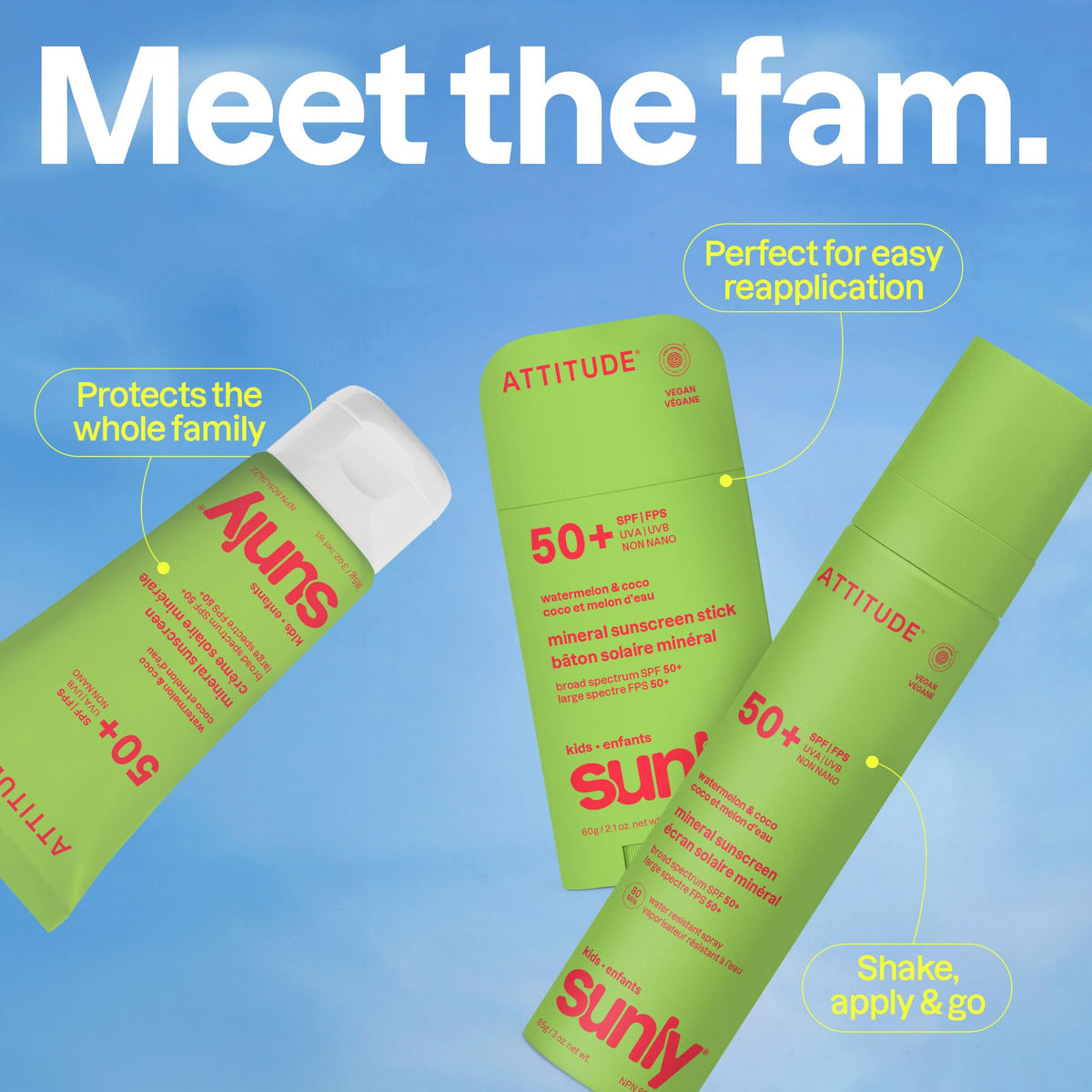 ATTITUDE Kids Mineral Sunscreen Lightweight Lotion SPF 50, Broad Spectrum Zinc Oxide, EWG Verified, Non-Nano, Water-Resistant 80 Minutes, Non-Greasy for Face & Body, Vegan, Watermelon & Coco Scent, 80 grams 🍁 All In One Marketplace Canada