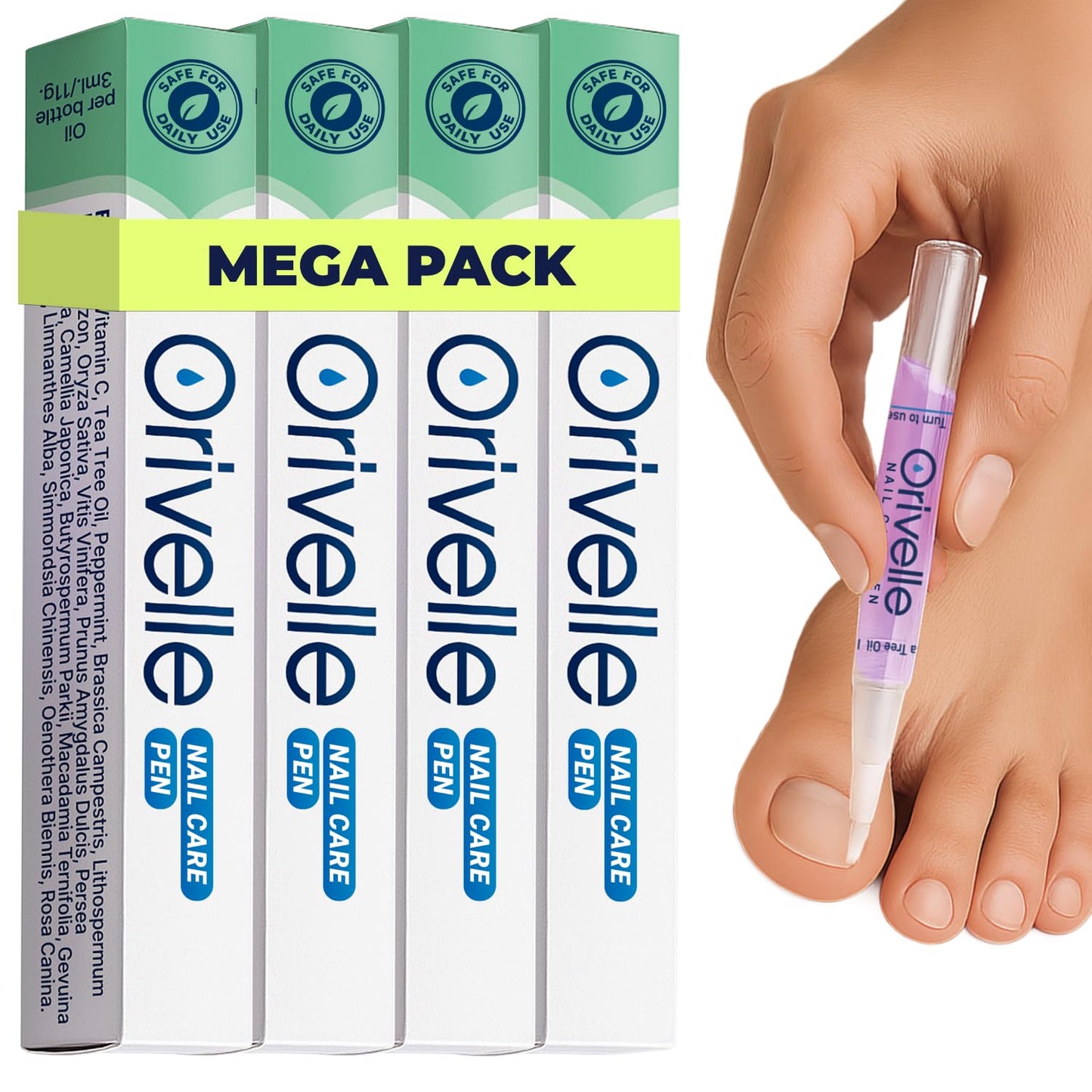 Orivelle Toenail Care Pen - Extra Strength Toe Nail Remedy - Professional Nail Solution for Fingernail with Tea Tree Oil (Pack of 4) 🍁 All In One Marketplace Canada