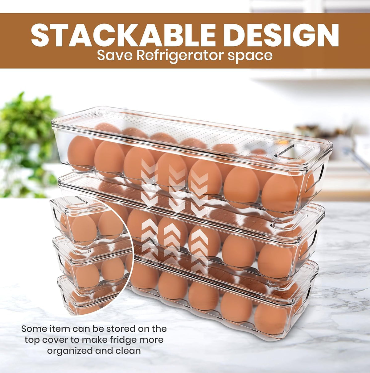 KICHLY Pack of 2 - Egg Basket for fridge - Egg Holder for Fridge - 14 Egg Container With Lid & Handle, Egg Container For Refrigerator, Stackable Plastic Egg Tray with Lids (Clear) 🍁 All In One Marketplace Canada
