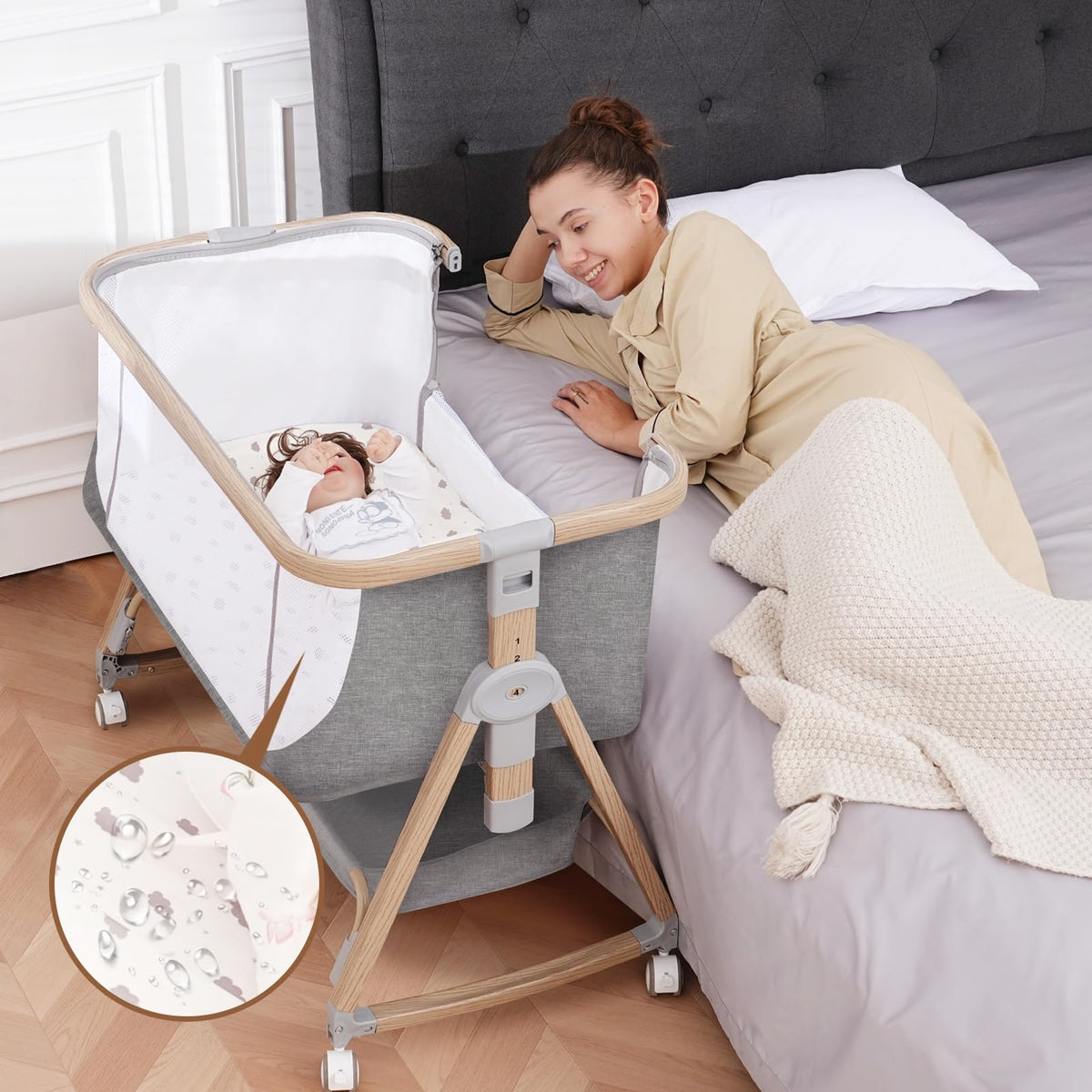 Baby Bassinet Bedside Sleeper - 3 in 1 Bassinets with Waterproof Sheets, Soft Mattress and Breathable Mesh, Adjustable Height Bedside Bassinet for Baby with Wheels, Storage Basket, Gray 🍁 All In One Marketplace Canada