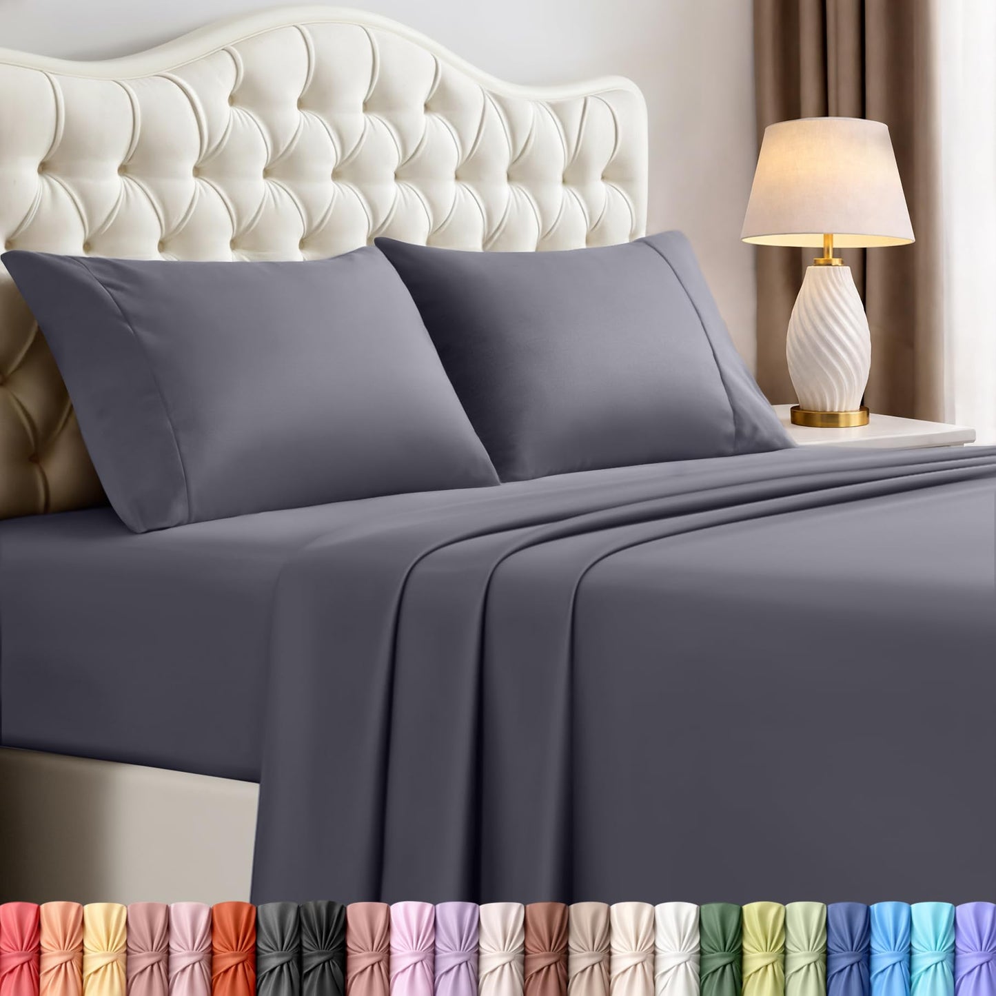 Utopia Bedding King Bed Sheets - 4 Piece King Size Cooling Sheet Set - Hotel Luxury Soft Breathable Microfiber, Oeko-TEX, Deep Pocket Easy Fit & Care, Fade & Wrinkle Resistant, Grey 🍁 All In One Marketplace Canada