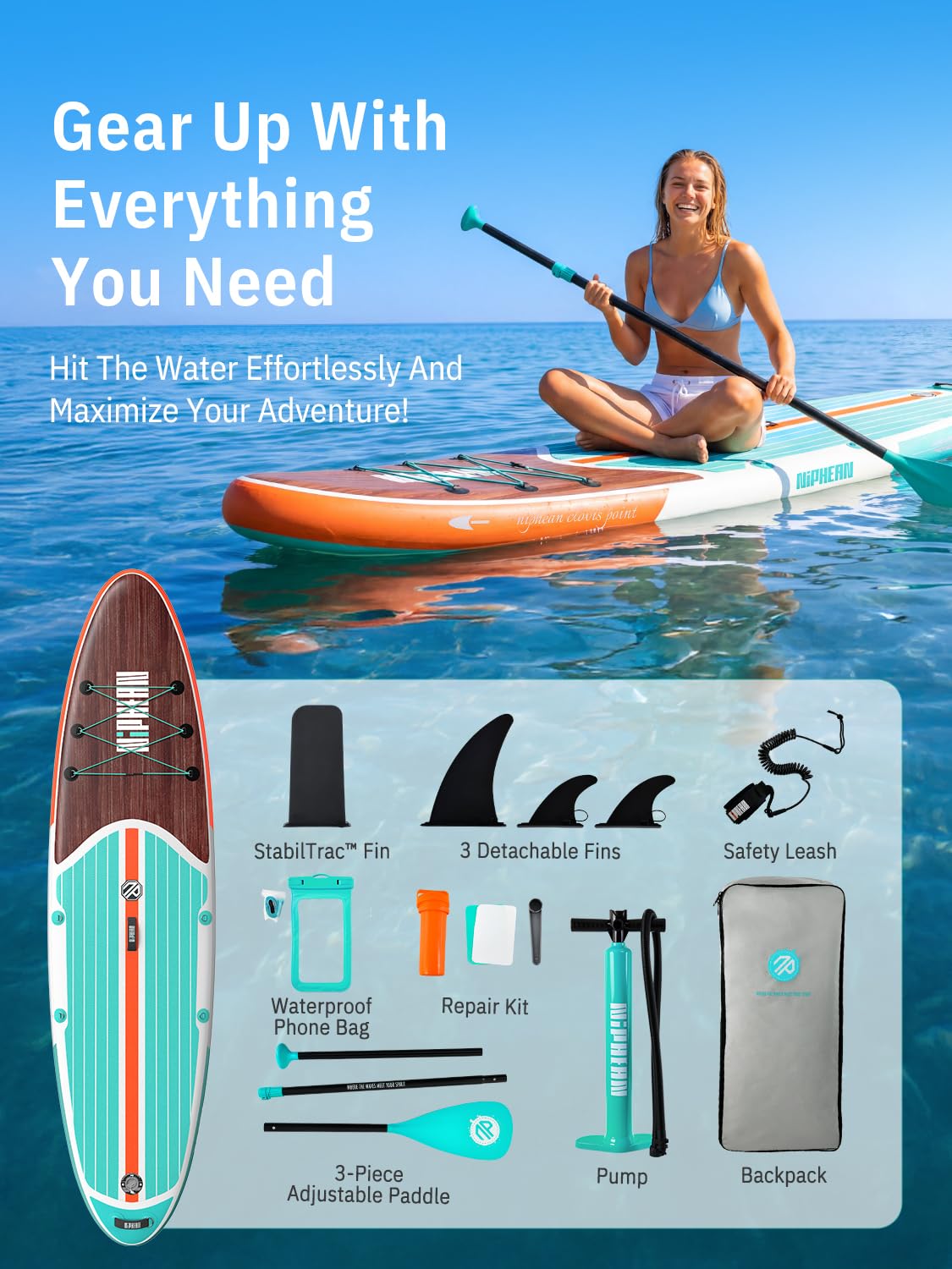 Niphean Inflatable Stand Up Paddle Board with SUP Accessories, 10'6'' All-Round Inflatable SUP, Anti-Slip EVA Deck, Inflatable Paddle Board for Adults & Youth 🍁 All In One Marketplace Canada