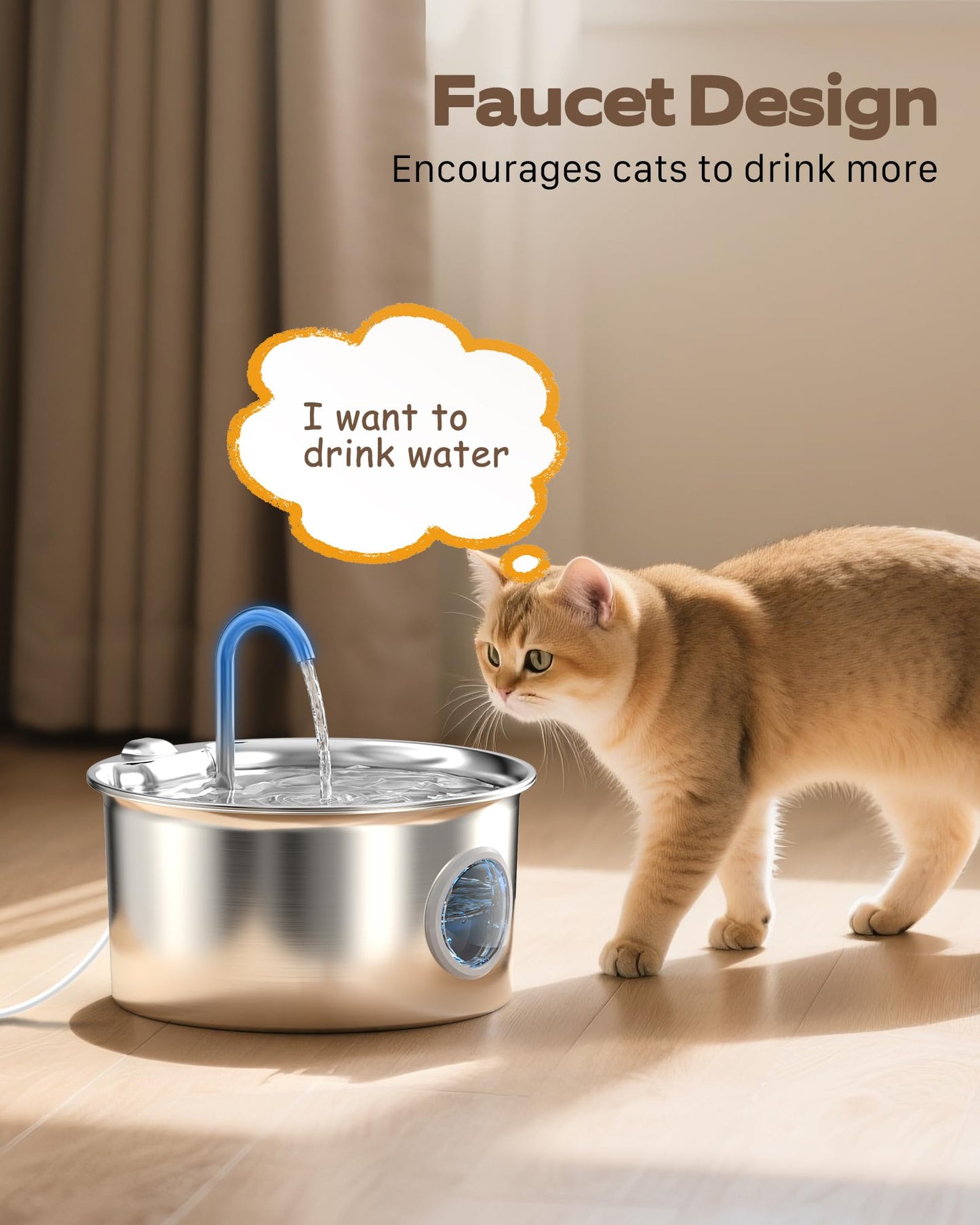 Cat Water Fountain Stainless Steel: Cat Fountain for Drinking - 2.6L Pet Water Fountain Indoor Cats - Quiet Pets Waterer - Cats Water Dispenser - for Small Animals 🍁 All In One Marketplace Canada