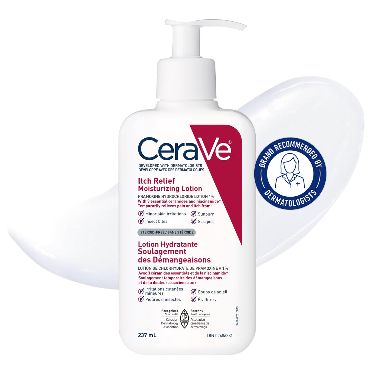 CeraVe Itchy Skin Relief Moisturizing Lotion. For Dry & Eczema-prone skin. Anti-itch cream for minor skin irritations, sunburn relief, insect bug bites & scrapes, 1% Pramoxine. Fragrance Free, 237ML 🍁 All In One Marketplace Canada