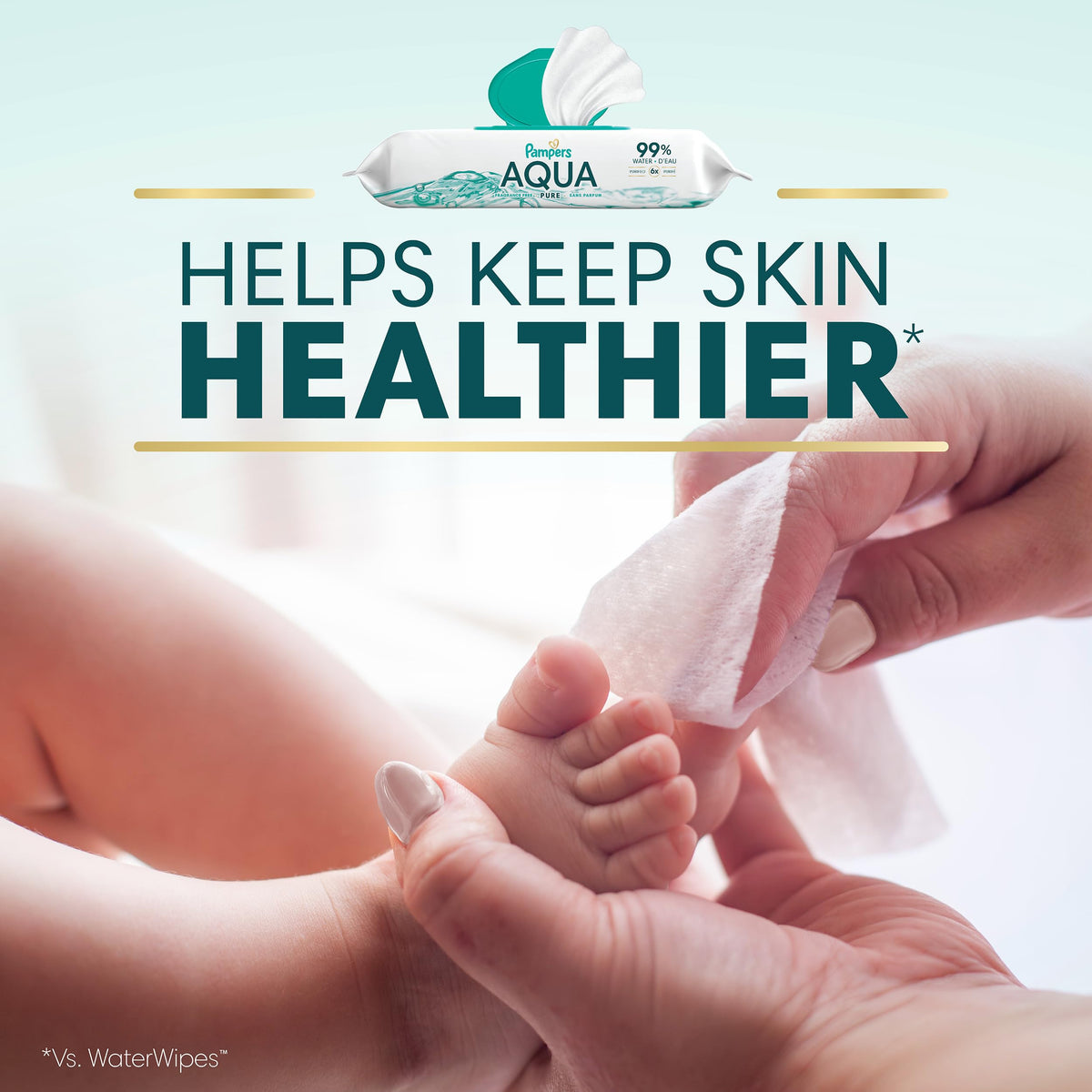 Pampers Aqua Pure Baby Wipes, 99% Water, Fragrance Free, 336 Baby Wipes Total (6X Flip-Top Packs) 🍁 All In One Marketplace Canada