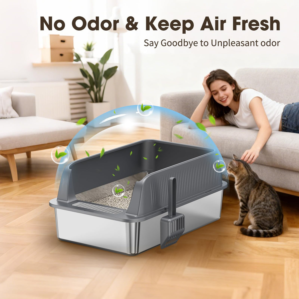 XL Stainless Steel Cat Litter Box with High Sides Lid, Large Litter Box for Big&Multiple Cats, Metal Kitty Litter Boxes with Anti-Leakage Enclosure,Non-Stick,Scoop Included 🍁 All In One Marketplace Canada